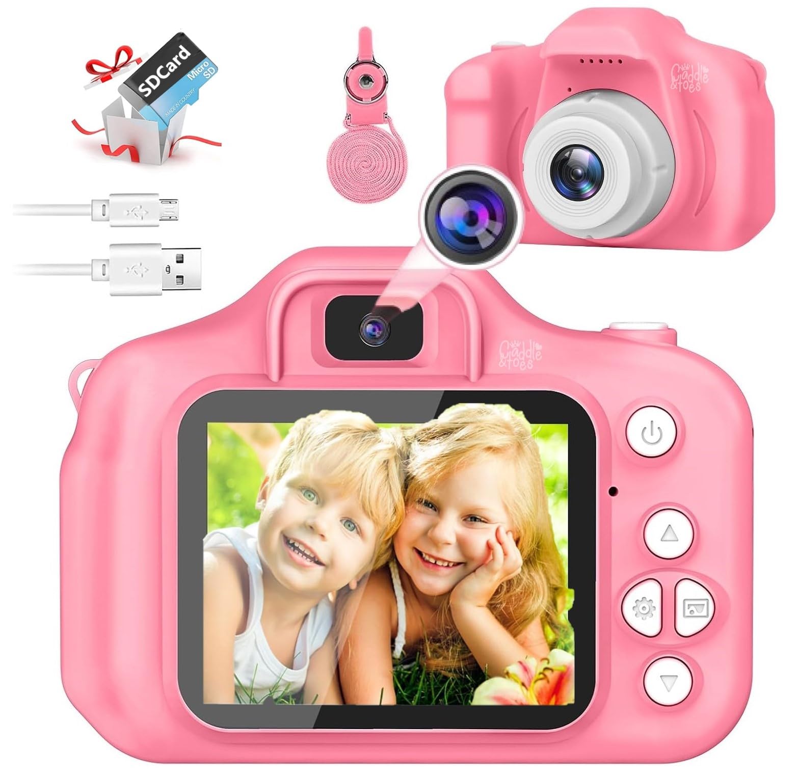 CADDLE & TOES Kids Digital Camera Compact Selfie Dual Lens HD Camera Video Recorder Photo Capture Games 4GB SD Card 2.0 Inch Screen for Girls Boys 4+ 5 6 7 8 (NEON Pink)-image-19