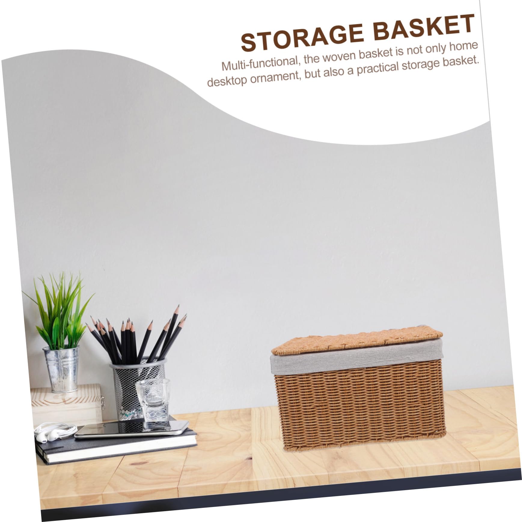 Hemobllo Cesta De Almacenamiento Tejida Mano Con Tapa Cesta De Mimbre Para Dormitorio Lavandería y Cocina Organizador Con Asas y Forro Para Artículos Diversos y Ropa De Cama