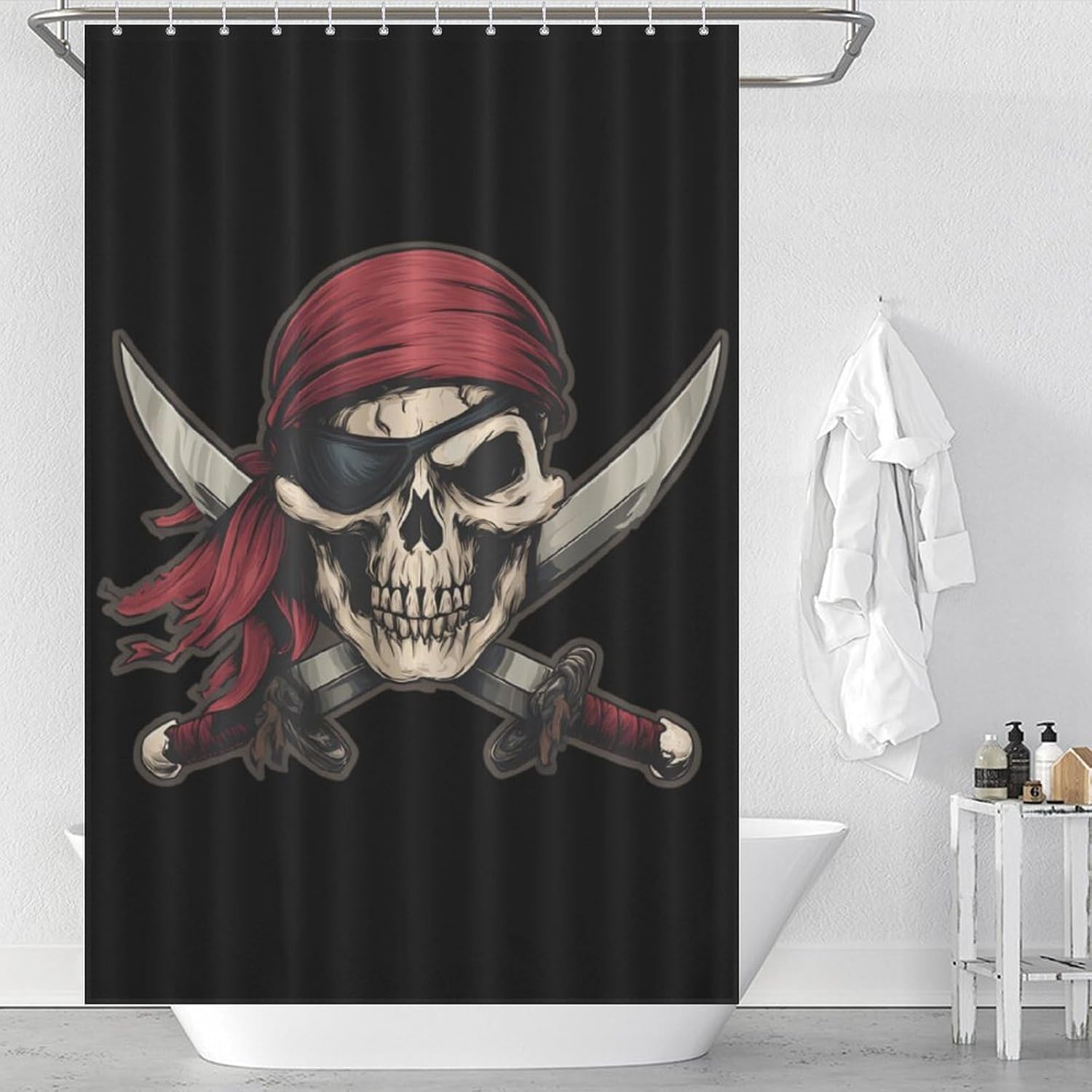 Skull and Crossbones Piratees Shower Curtain 46.85x70.87Inch（119x180cm） Polyester Bath Curtain Shower Curtains Printed Decorative