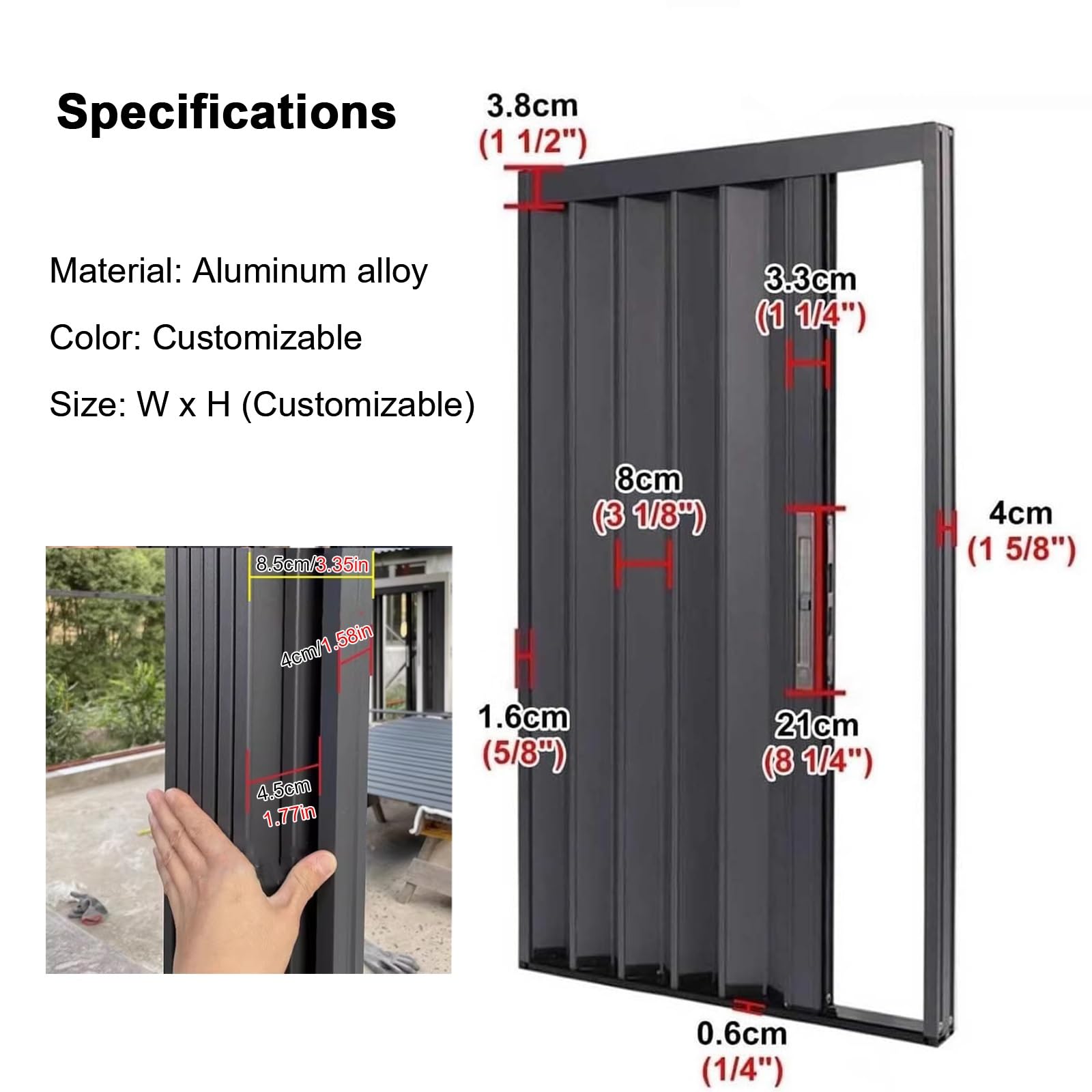 Drzwi wewnętrzne składane Drzwi Akordeonowe Przesuwne 218.5cm Wysokie, Stop Aluminium Składane Korytarz Sypialnia z Akcesoriami, Panel Szary Czarną Ramą(58x86in/147.3x218.5cm)