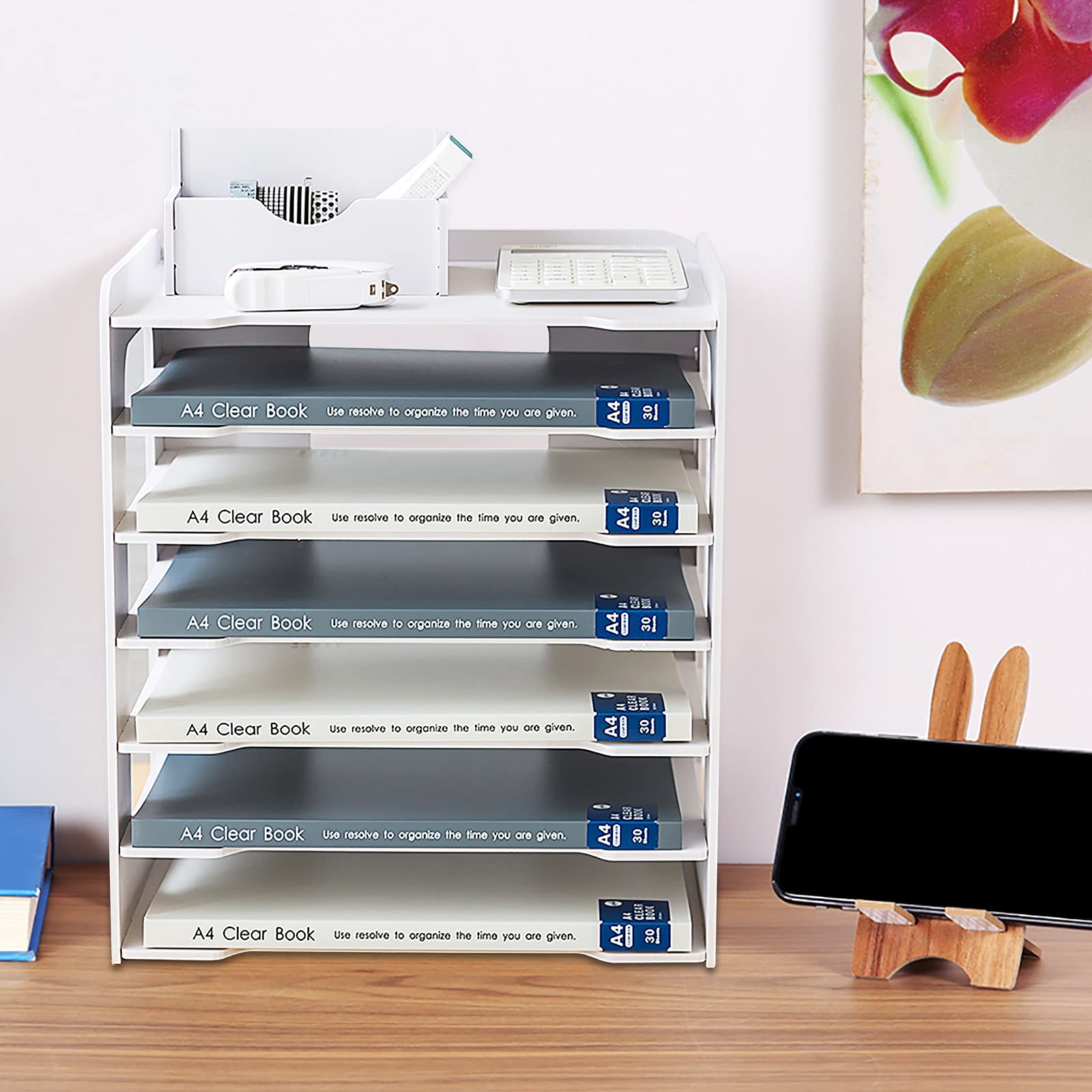 Organizer Da Scrivania Per Documenti A4 - 5 Ripiani, Beige, In Legno/Plastica, Per Casa E Ufficio - Foto 4