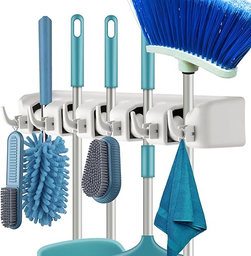 Voolan Soporte para escobas, organizador de herramientas de jardín de montaje en pared, lavadero del hogar, armario, cobertizo, organización de