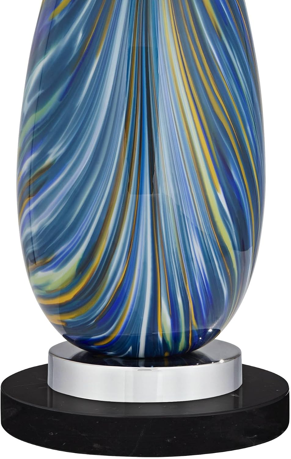 Possini Euro Design Pablo Modern Table Lamp with Round Black Marble Riser 27" Tall Blue Green Art Glass White Tapered Drum Shade for Living Room Bedroom House Bedside Nightstand Home Office Family