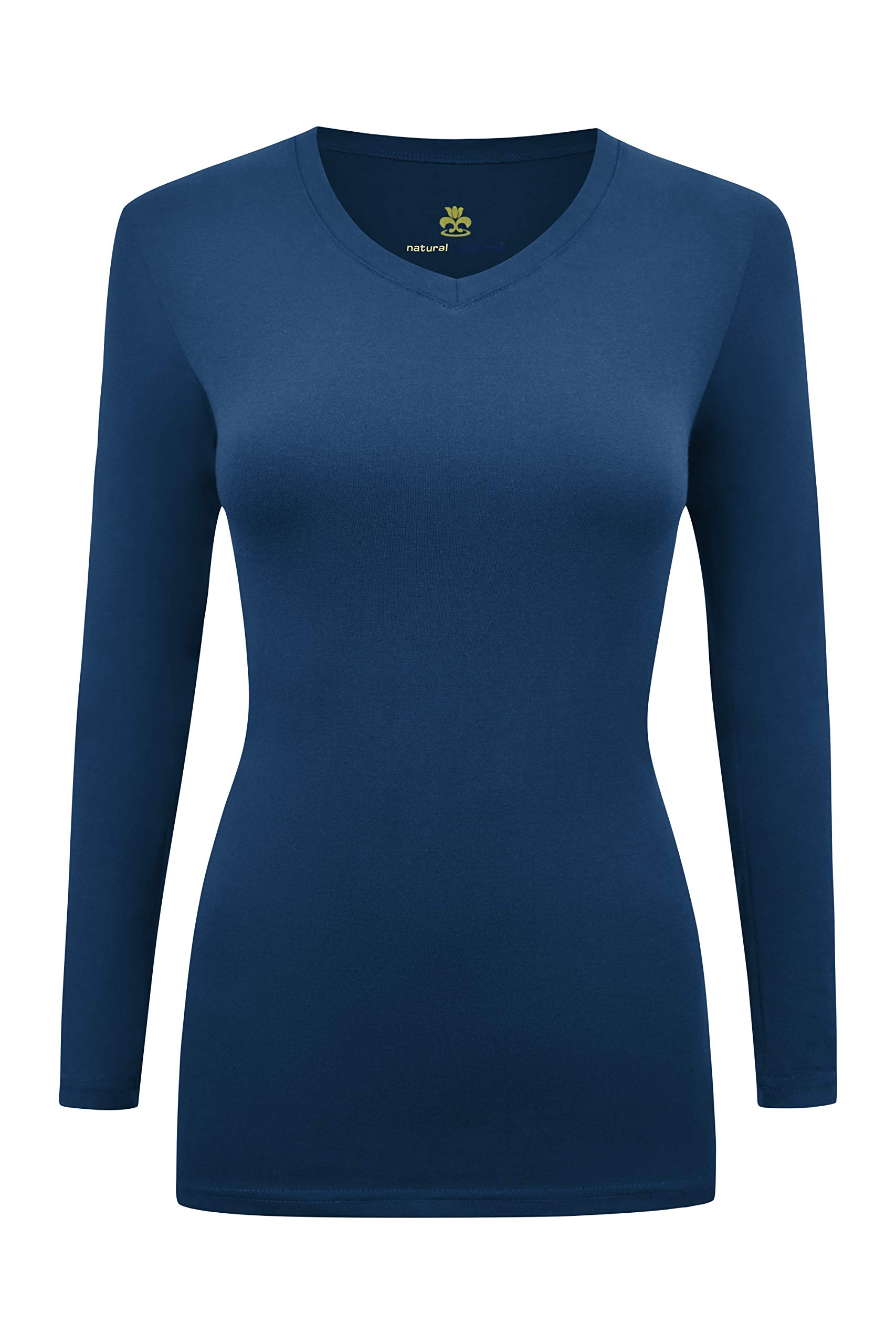 M&M Scrubs Women's Long Sleeve V-Neck Under Scrub Stretch T-Shirt (True Navy Blue, Medium)