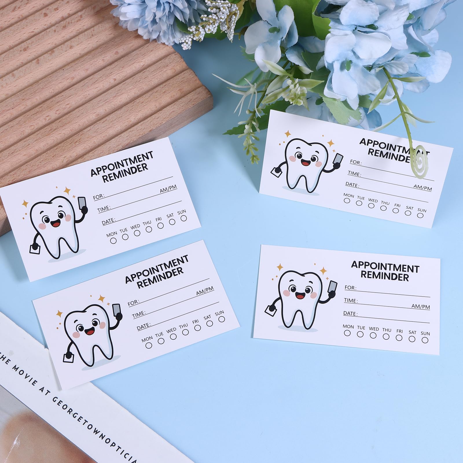 100 biglietti di promemoria per appuntamenti con design a dente, schede di notifica professionali per pazienti dentali con caselle di controllo, adatte per studio dentistico, regali dentali e schede