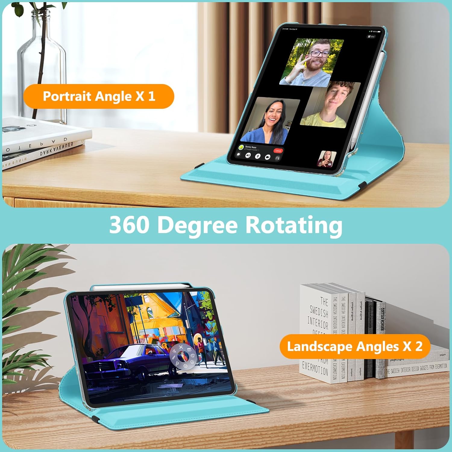 Fintie Bundle: Fintie Rotating Case for iPad Pro 13-inch (M4) 2024-360 Degree Swiveling Stand Protective Back Cover + [2-Pack] Tempered Glass Screen Protector