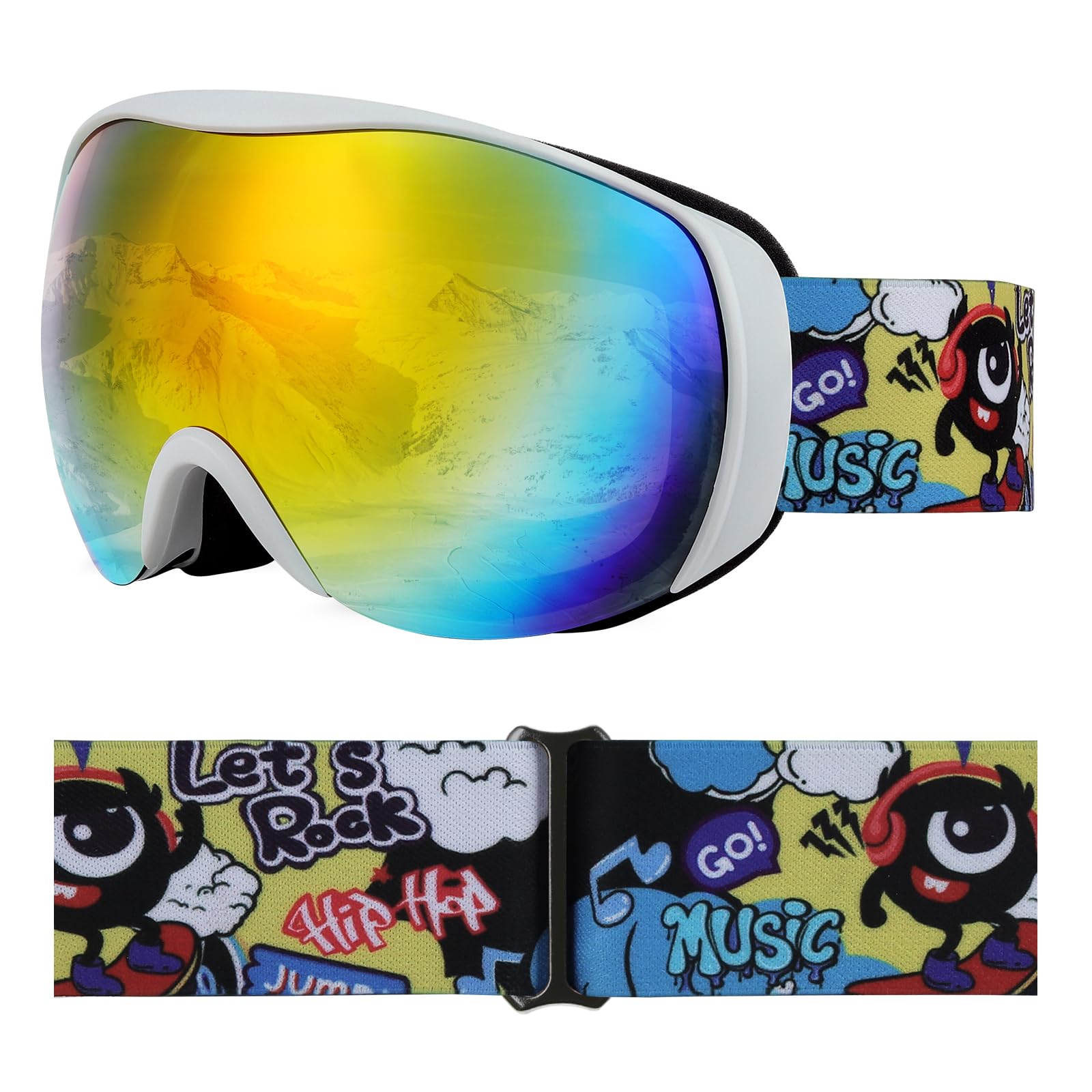YOOXARMOR Maschera da Sci Bambino,Occhiali da Snowboard con Doppie Lenti per 6-14 Anni Ragazzi Ragazze,OTG Protezione UV400 al 100% Anti Nebbia per Sci Snowboard Sport Invernali,Compatibile con Casco