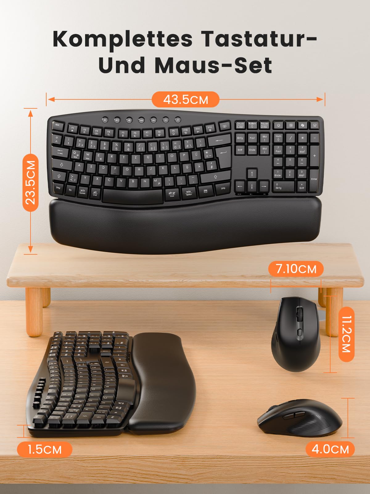 Juego de teclado y ratón inalámbrico, 30 dB silencioso, teclado ergonómico con teclas Wave y reposamuñecas suave, interruptor de sistema dual para Windows/Mac, ideal para equipos de negocios y oficina