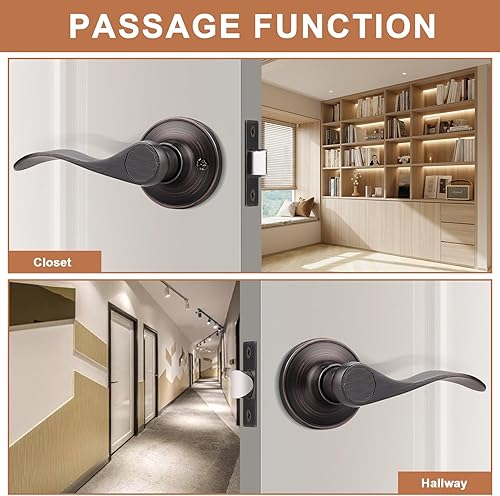 Miniatura 6 de Probrico Paquete de 3 manijas de puerta de paso juego de manijas sin bloqueo, juego de manijas de puerta sin bloqueo para pasillo o armarios,