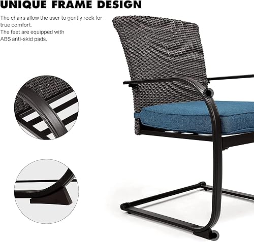 Miniatura 8 de Grand patio Juego de 3 piezas de bistró, juego de mesa de ratán para todo tipo de clima, sillas de mimbre mecedoras con cojines extraíbles y mesa de