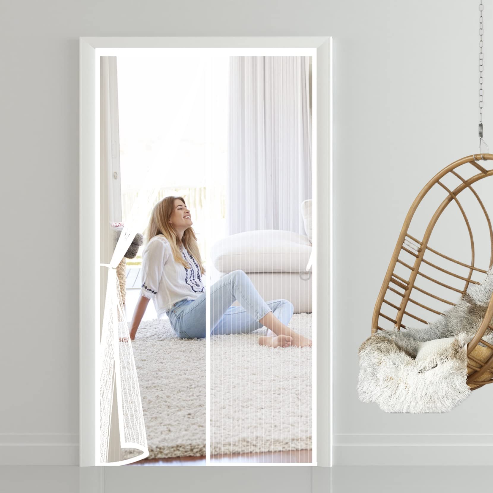 Moustiquaire magnétique 100x225 pour porte avec fermeture automatique et toile blanche