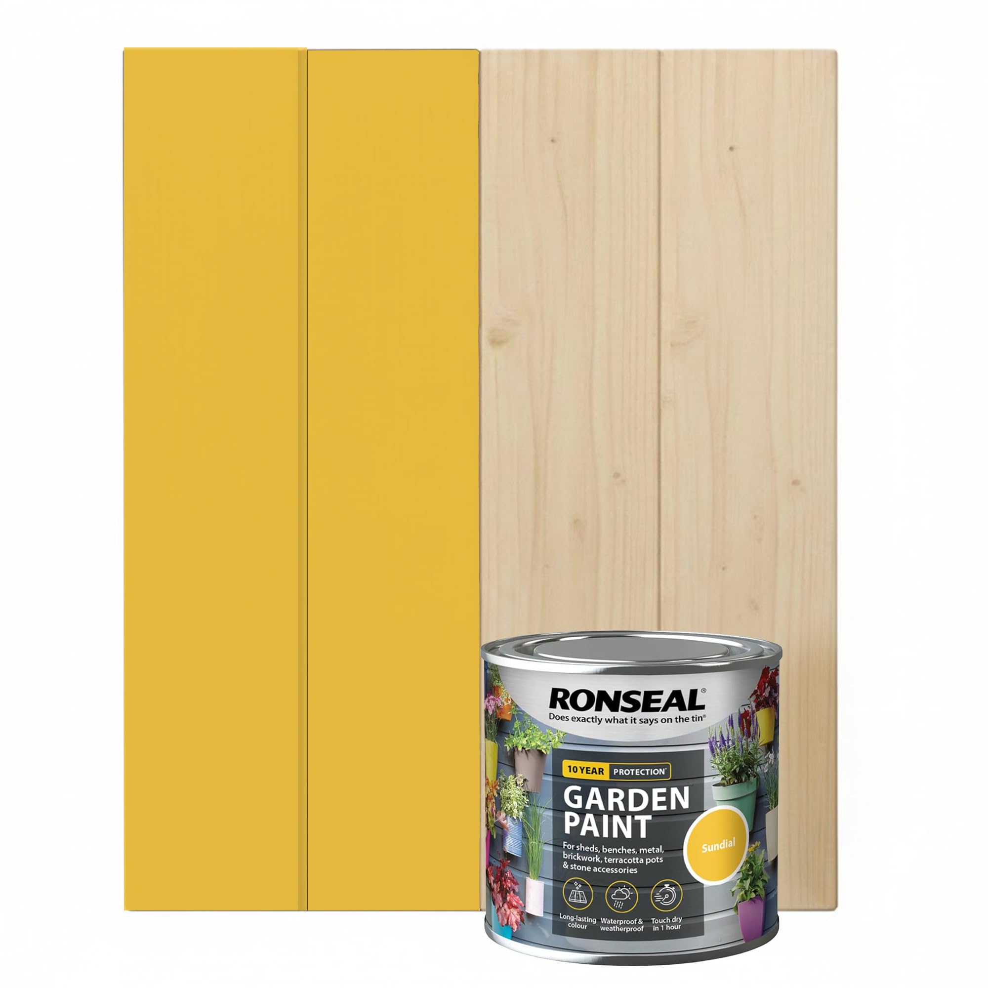 DUAYRA 750ML Garden Paint, Water Based Exterior Paint, UV Damage Mid Sheen Weather Resistant Paints For Pots, Bricks, Metal, Fast Drying Fence Paints, Resists Cracking (Sundial, 750 M L)