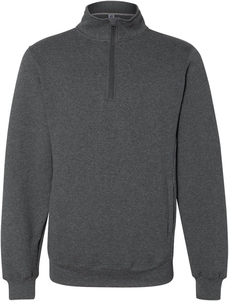 Russell Athletic Dri Power Quarter-Zip Cadet Collar Sweatshirt, L Black Heather