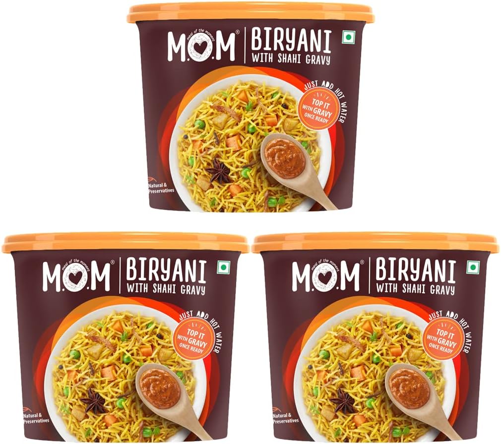 MOM - Meal of the Moment, Veg Biryani with Shahi Gravy, Ready to Eat Instant Food No Added Preservatives, 140 gm, Pack of 3
