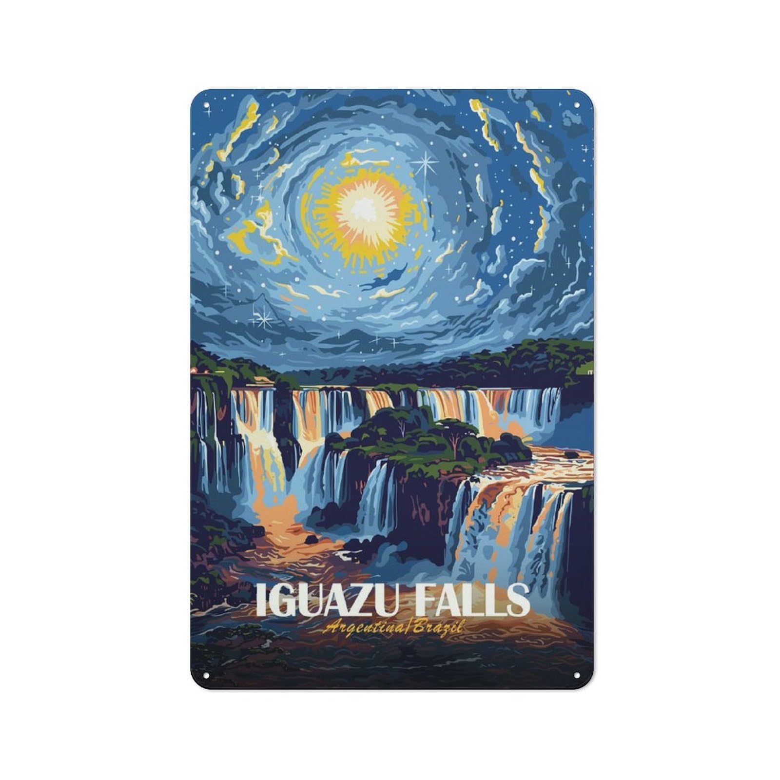 Junmoney Style-4 Vintage Metal Plaque 30X20cm Featuring Iguazu Falls Argentina Brazil Art, Diner Style Decor For Restaurant, Kitchen, Counter Or Breakfast Nook