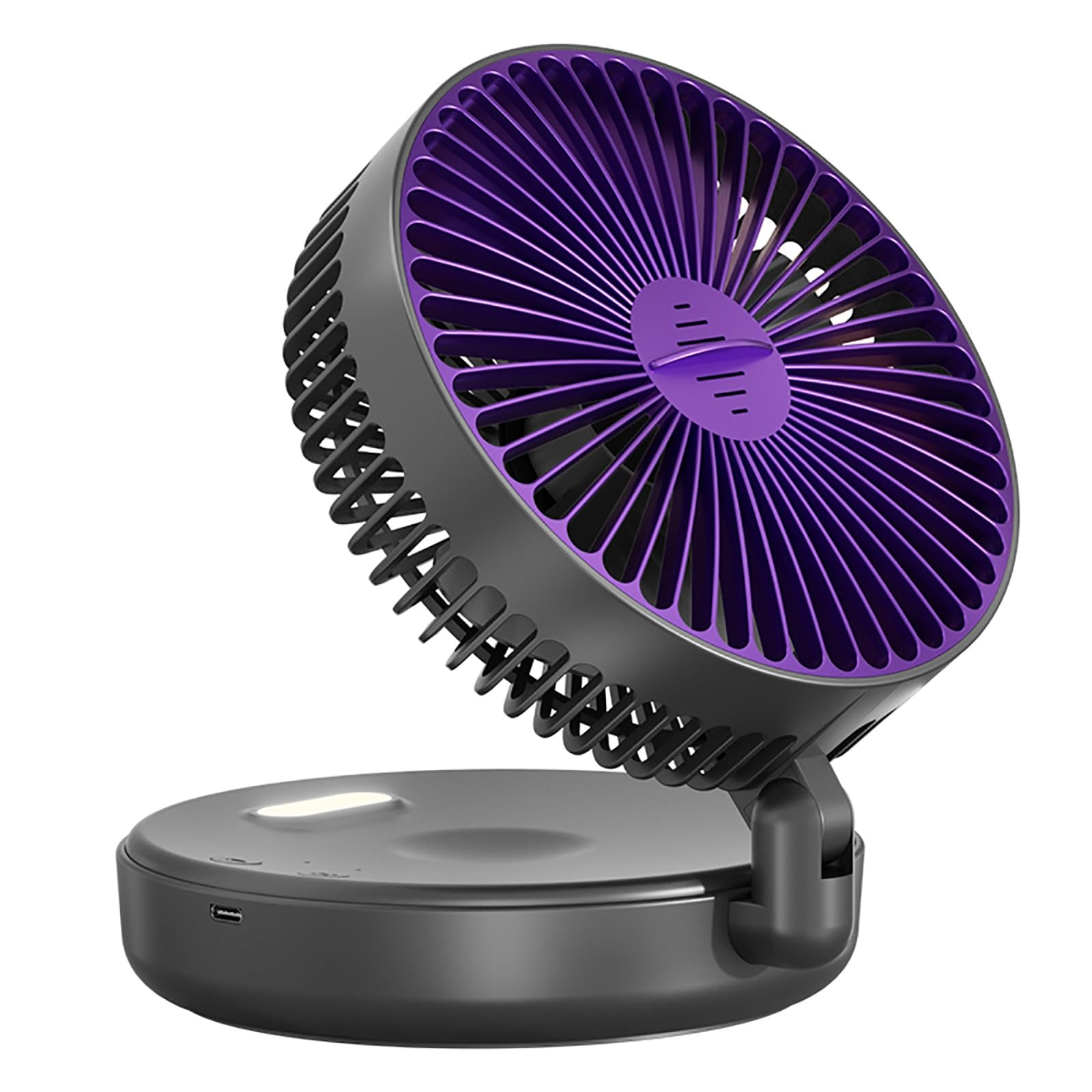 Piccolo ventilatore portatile ricaricabile con luce notturna, circolazione d'aria ultra silenziosa a 5 velocità, forte flusso d'aria per casa e ufficio, ventilatore da tavolo personale pieghevole