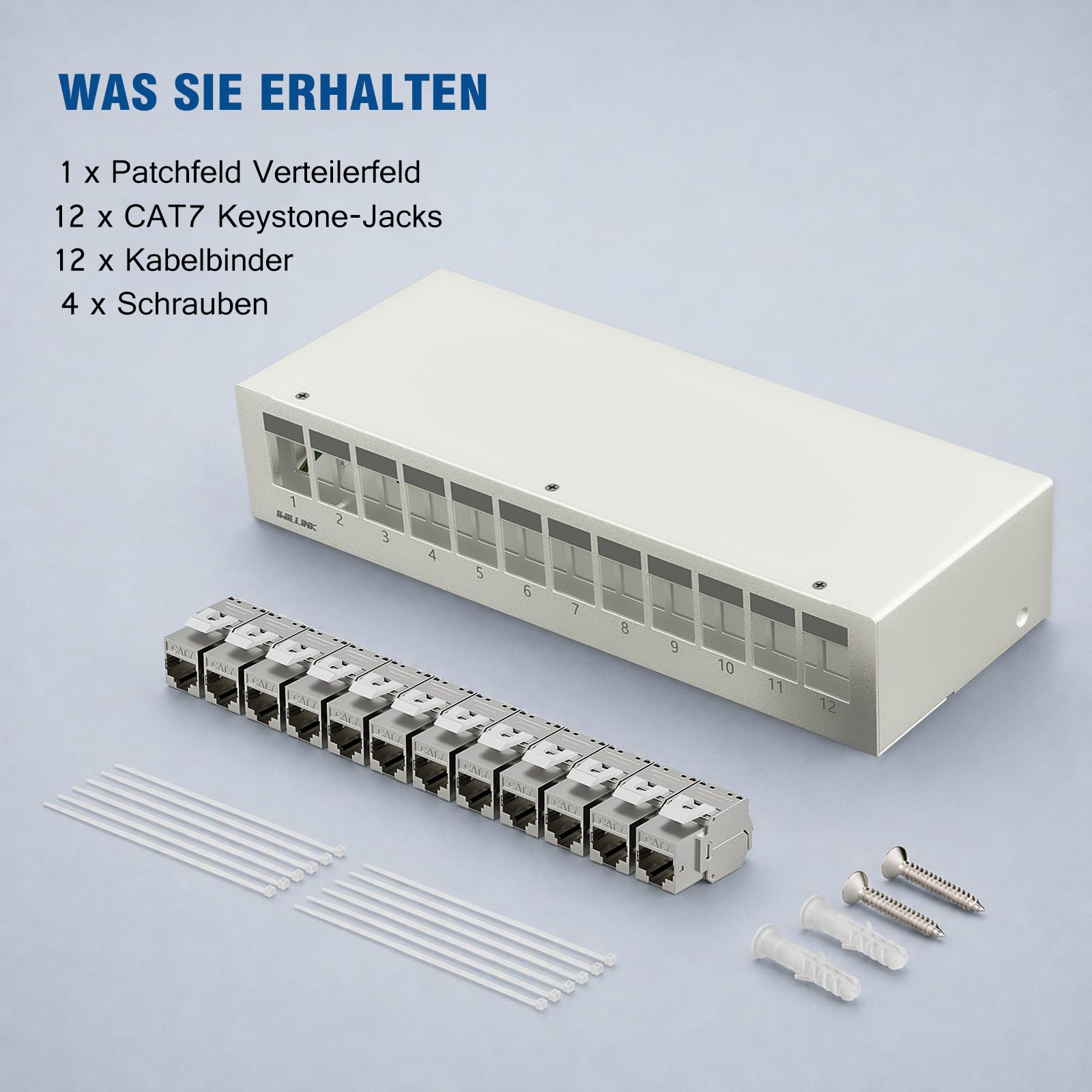 iwillink Panneau de brassage 12 ports 1 HE avec modules Keystone CAT 7 RJ45 Blanc