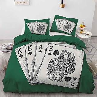 Poker Cards Duvet Cover Queen Size, Card Game Spades Bedding Set 3-Piece, Soft Microfiber Reversible Leisure Theme Comforter Cover with Zipper Closure 90x90 Inches