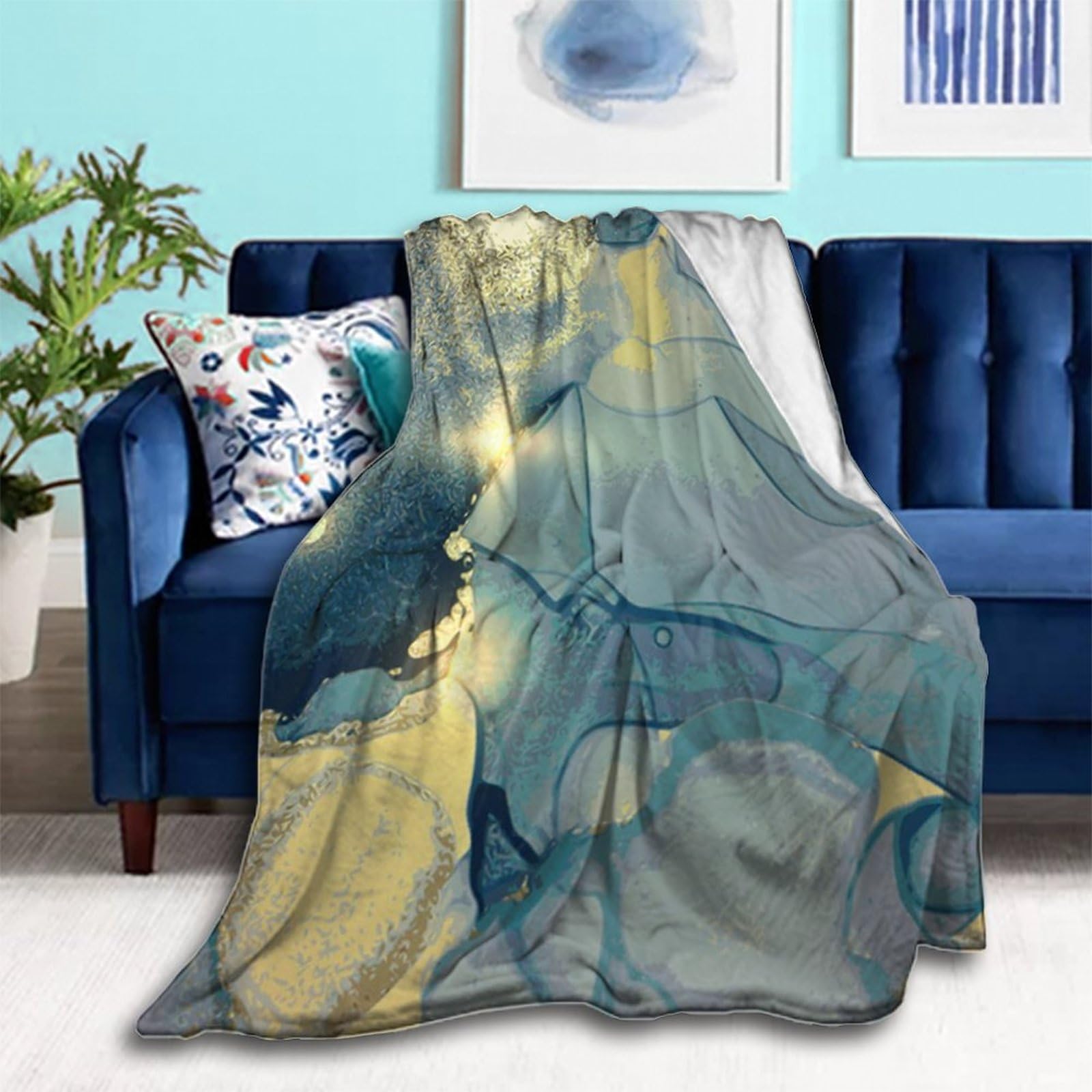 Amazon.com: Lightweight Flannel Blanket Warmer Fall Throw Blanket  Compatible with Blue Turquoise and Gold Shining Abstract Marble, Cute  Fleece Blanket for Couch Bed Sofa Chair, Queen King Size Blankets, 50x40  : Home