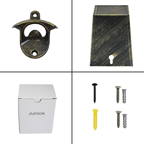 Miniatura 6 de Abrebotellas de montaje en pared vintage con colector de tapa inoxidable, abrebotellas de cerveza de estilo antiguo montado en poste y cubo de tapa,