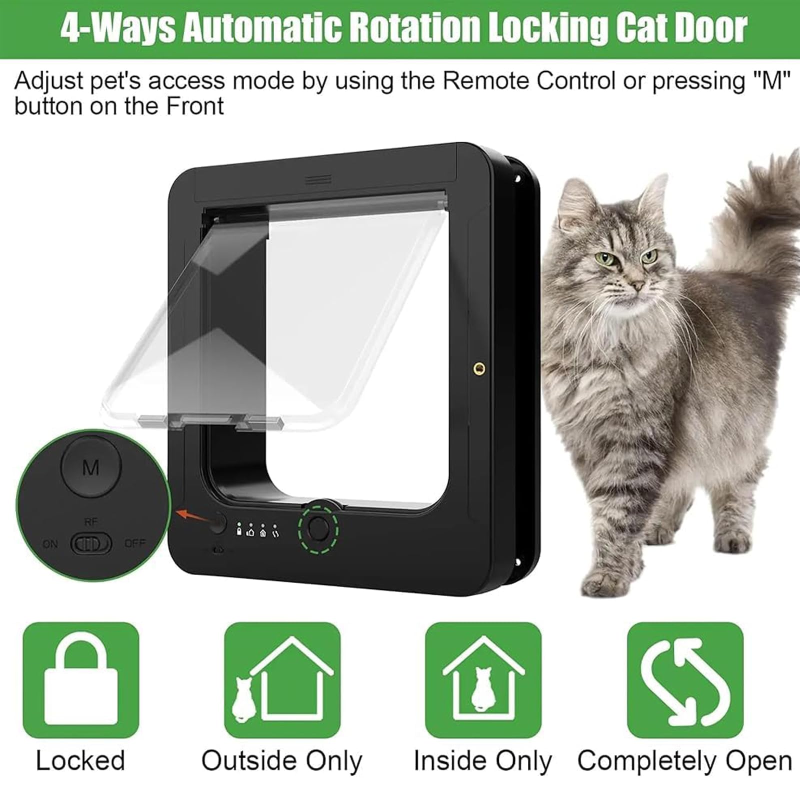 Intelligente Katzenklappe Mit Mikrochip, Deluxe-haustiertür Mit Fernbedienung Und 2 Sensorhalsbändern, 4-Wege-verriegelung Für Welpen, 7,7 × 8,3 Zoll Sichere öffnung, Für Kleine Hunde, Für