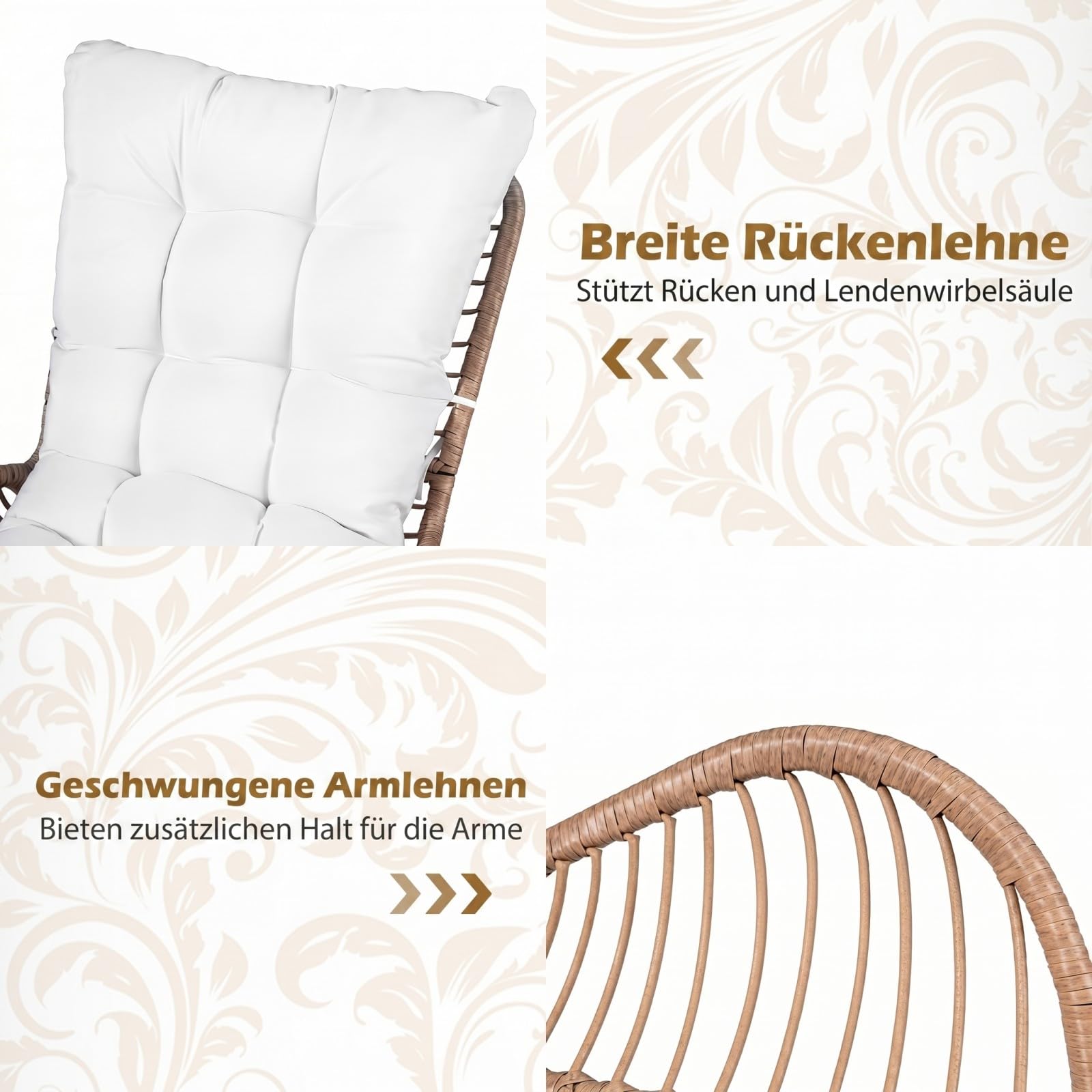 COSTWAY 2er Set Gartenstühle Rattan Wetterfest, Gartensessel mit dickem Kissen, Rattansessel XXL, Terrassenstühle, Rattanstühle bis 150 kg belastbar, für Garten, Terrasse, Balkon (Weiß)