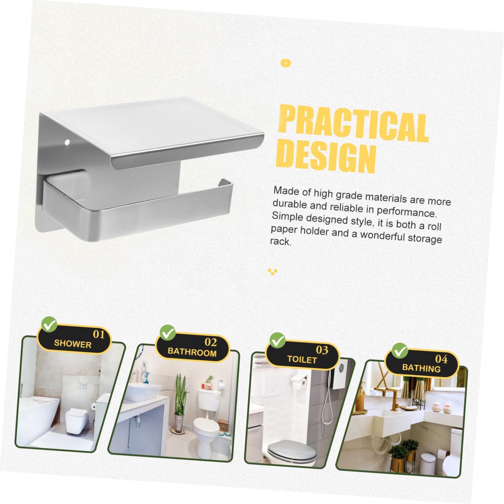 Porta Carta Igienica da Parete in Acciaio Resistente Nero con Mensola Multifunzione per Bagno e Cucina Supporto Robusto per Spazio per Telefono Occhiali e Accessori