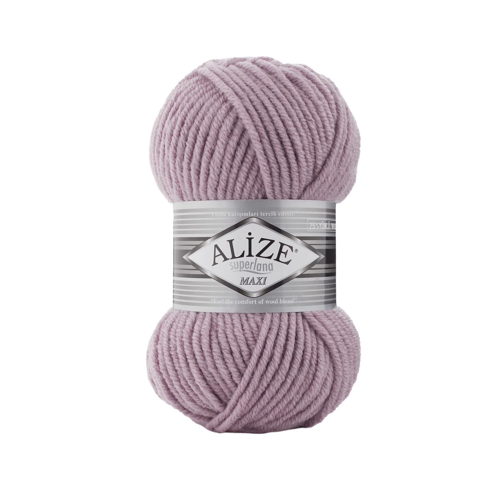 AlizeSuperLana Maxi 25% Wool 75% Acrylic Each Skein 100 g 100 m, Lot of 4 Skeins - 505 Dusty Lilac