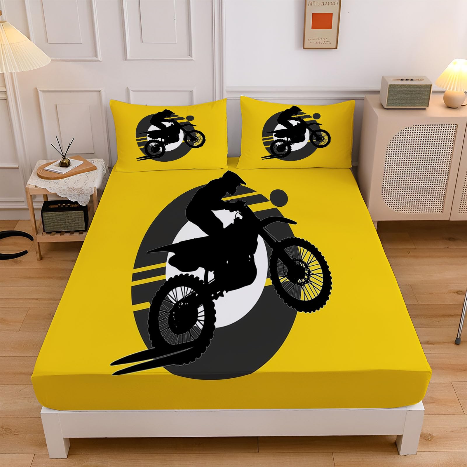 Drap housse 180x200cm motocross en microfibre brossée douce et couleur gingembre durable