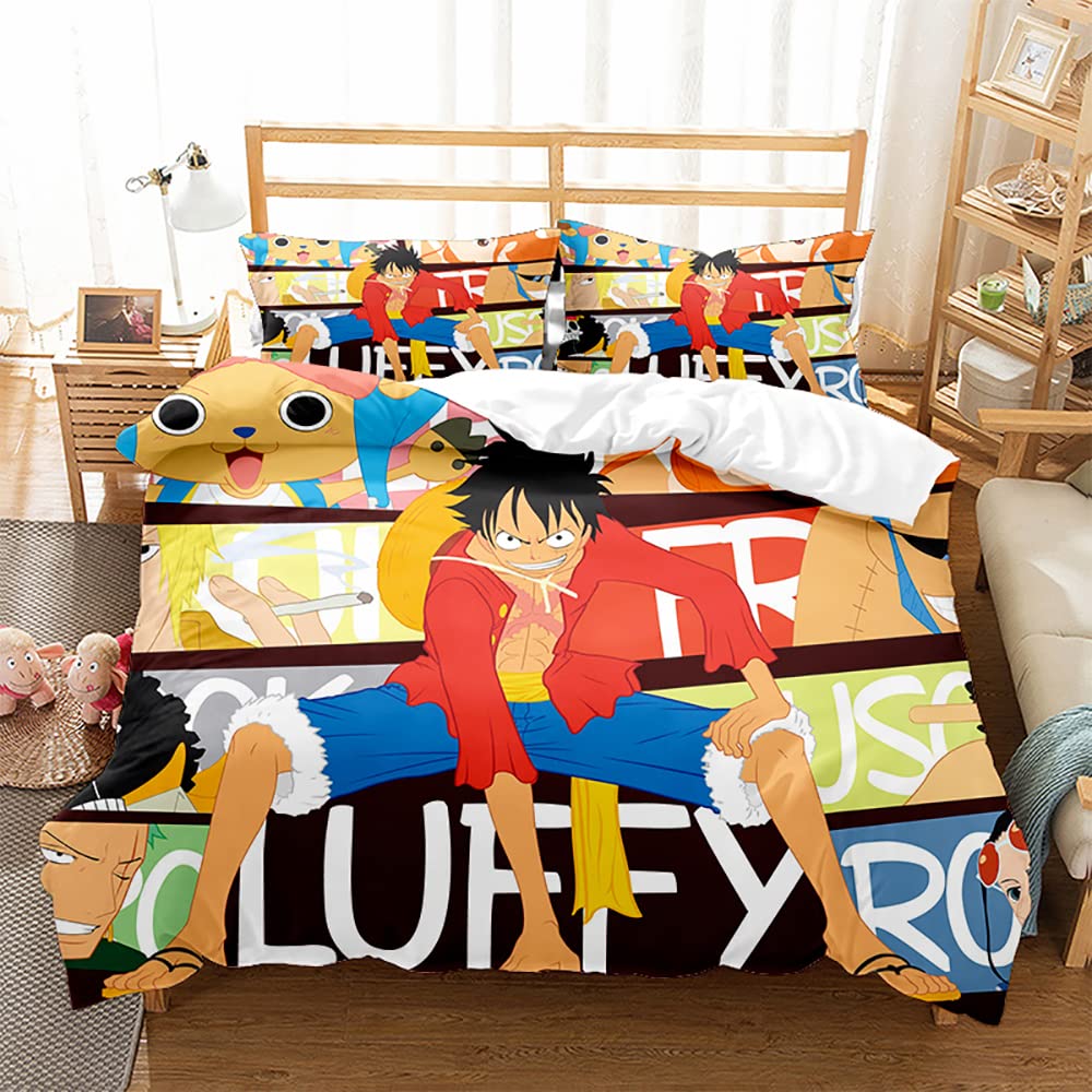 Ste-X Bed Linen Cotton Bedding Set One Piece Luffy Zoro Nami, Half-linen Duvet Cover 135x200 and 2 Pillowcase 80x80 Cm with Oeko (200x200cm(Double),OP 06)