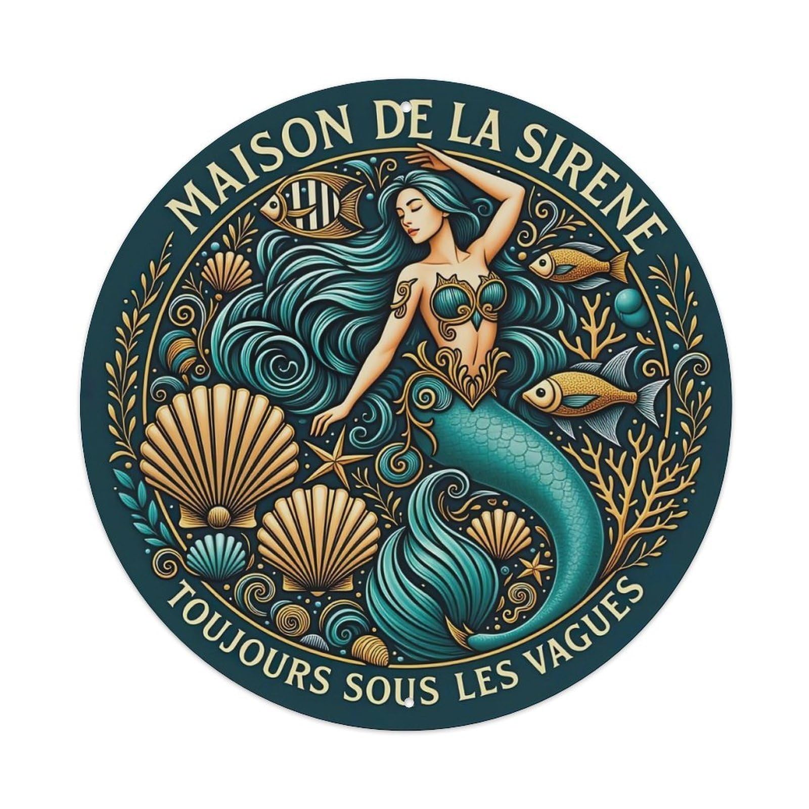 Mermaid Waves Seashells Fish Coral Metal Tin Sign