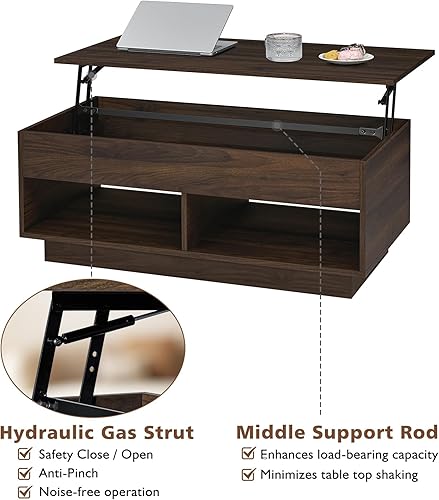 Miniatura 50 de HOMMPA Morden - Mesa de centro elevable de 40 pulgadas con almacenamiento, mesa de centro LED de alto brillo, mesa de té moderna de 3 niveles con