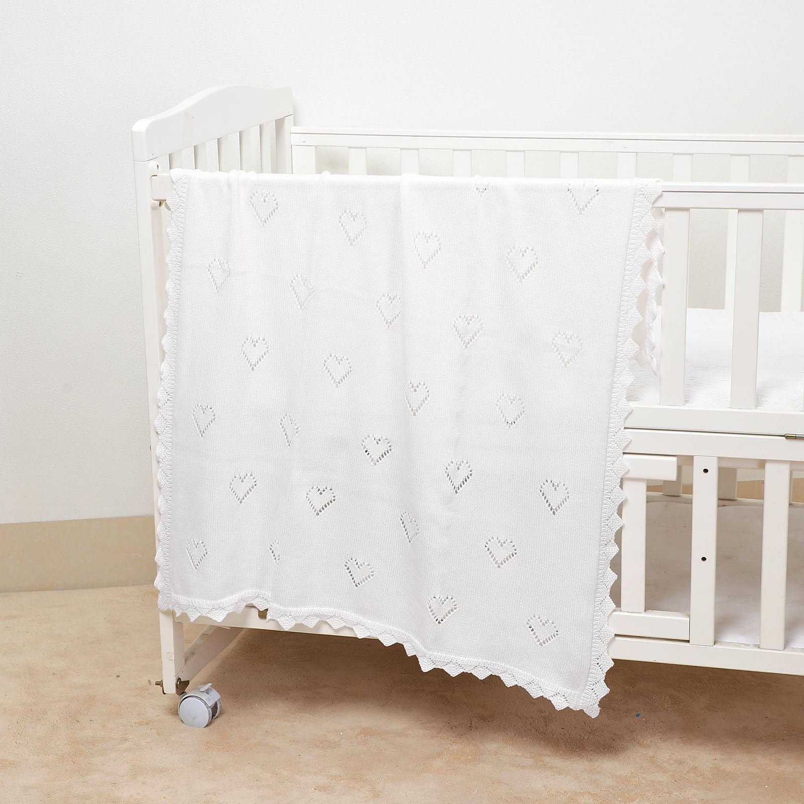 mimixiong Cellular Blanket Newborn Knitted Soft Cotton Baby Blanket for Newbron Baby Boy Girls 100x80cm (White) - Image 3