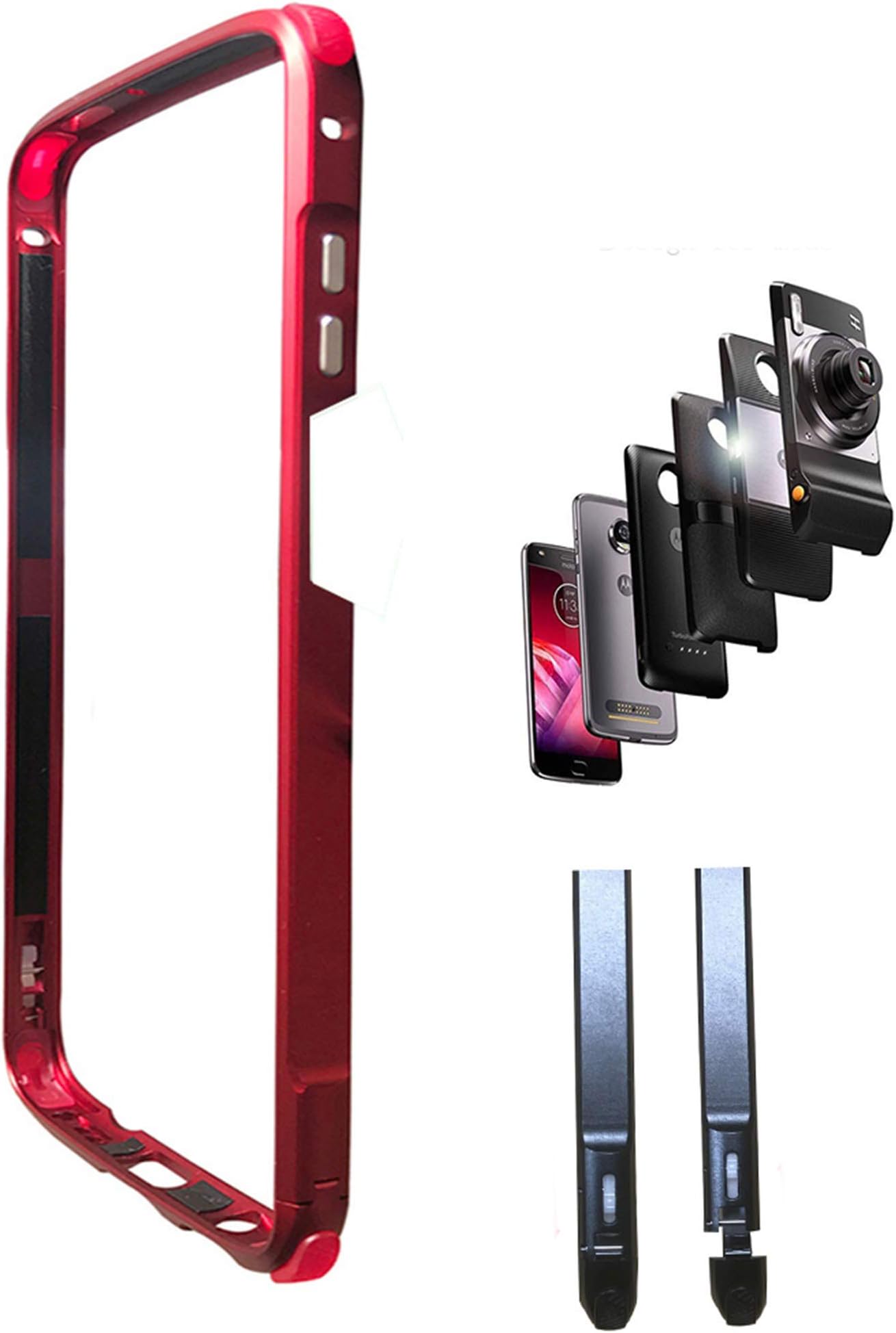 Moto Z3/Z3 Play Case, Aluminum Alloy Bumper Frame, Compatible with Moto Mods, Shockproof Protection, Red