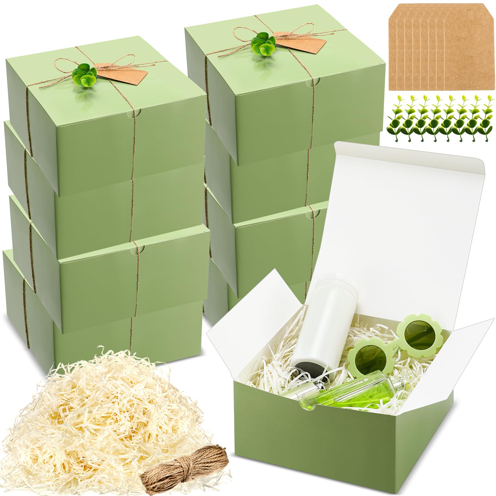 Crtiin 8 Pack Gift Boxes Set 8 x 8 x 4 Inch Sage Green Paper Bridesmaid Proposal Gifts Box with Lids for Presents Wedding Bridal Shower Baby Shower Christmas Filler Birthday Gift Packging Party Favors