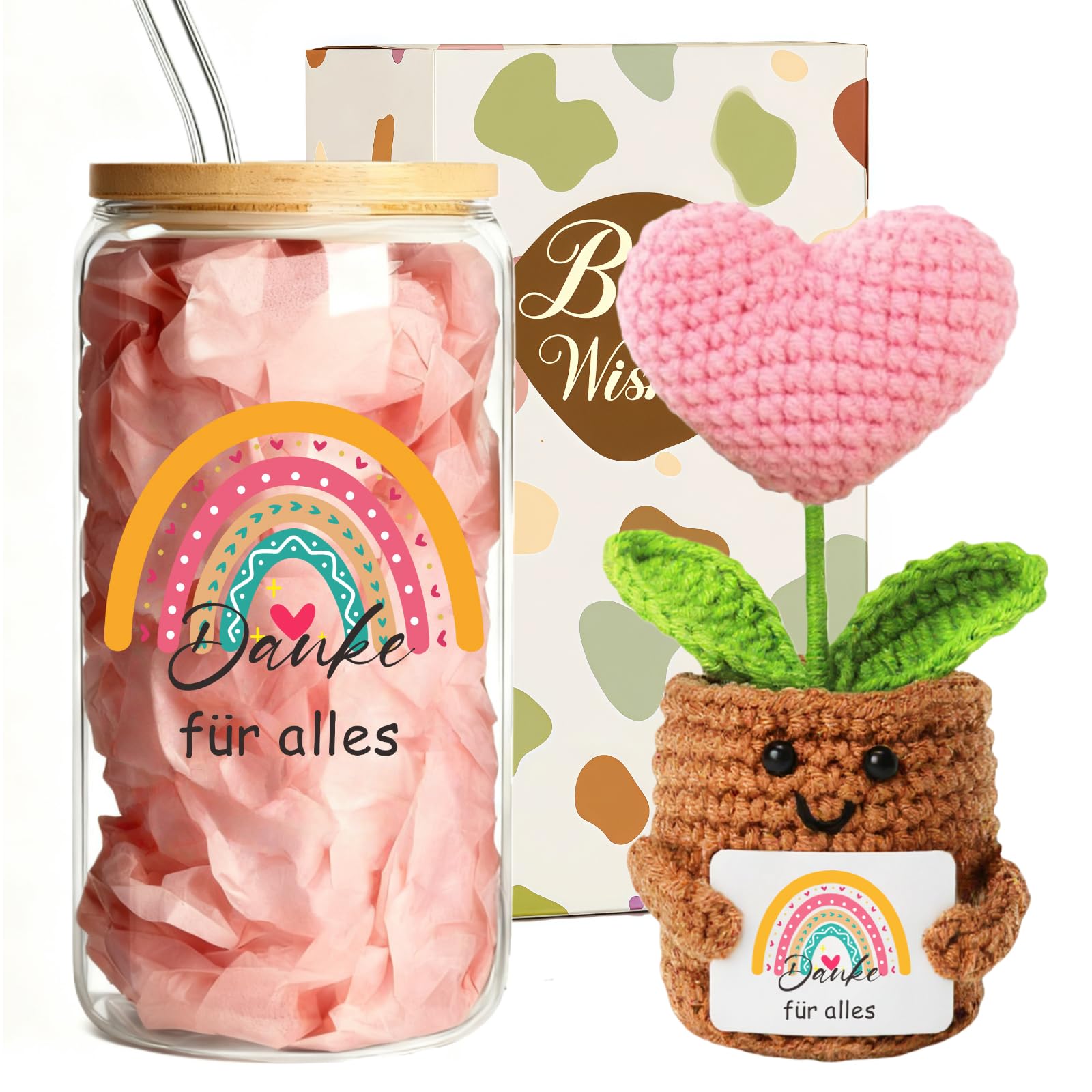 MEIMUCUL Geschenke für Freundin,Cocktailgläser mit Deckel und Strohhalm,Smoothie Schöne Gläser, Geburtstagsgeschenk für Frauen,Freundin