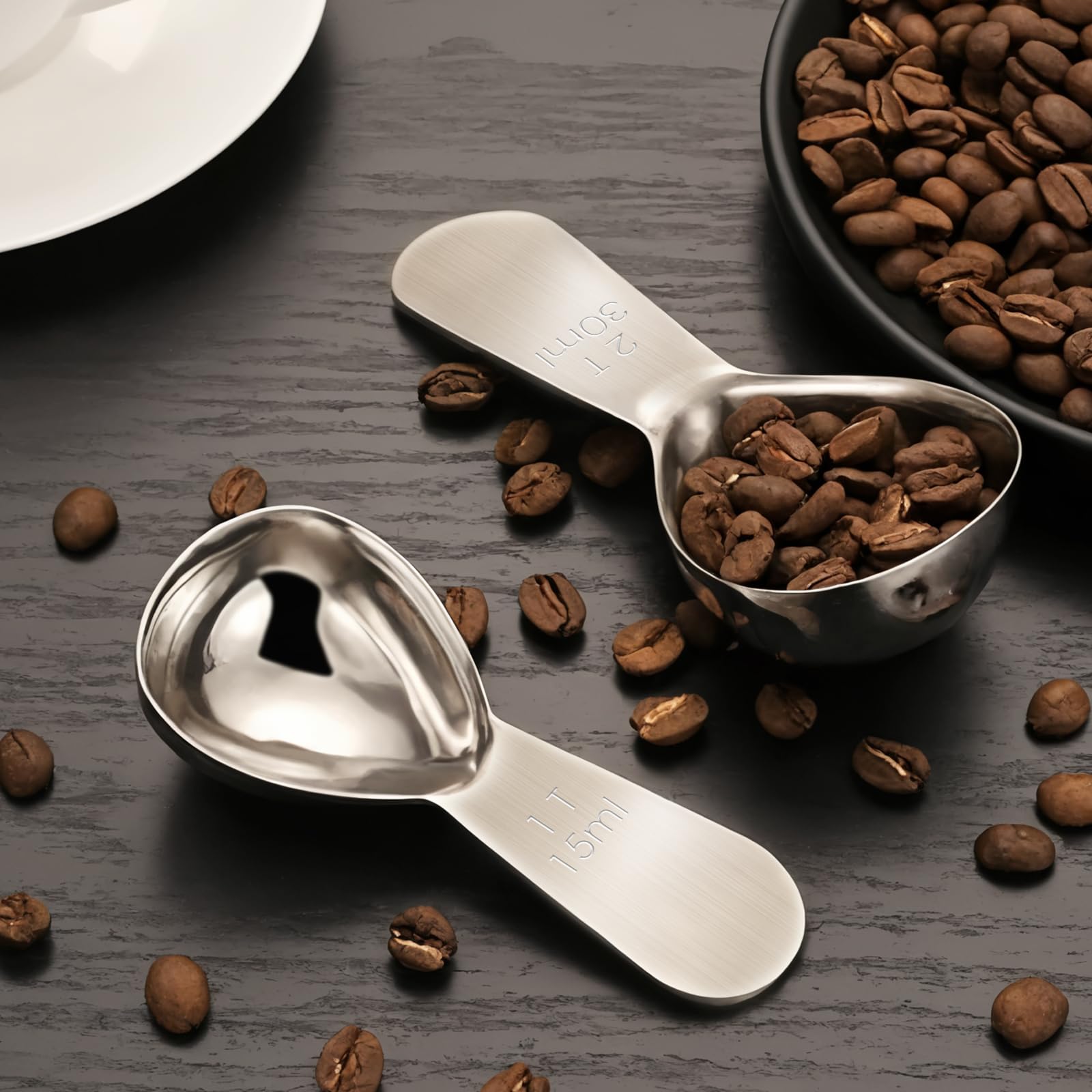 Cuillères à Café AKONE En Acier Inoxydable - Lot De 2 (15 Ml Et 30 Ml), Manche Court