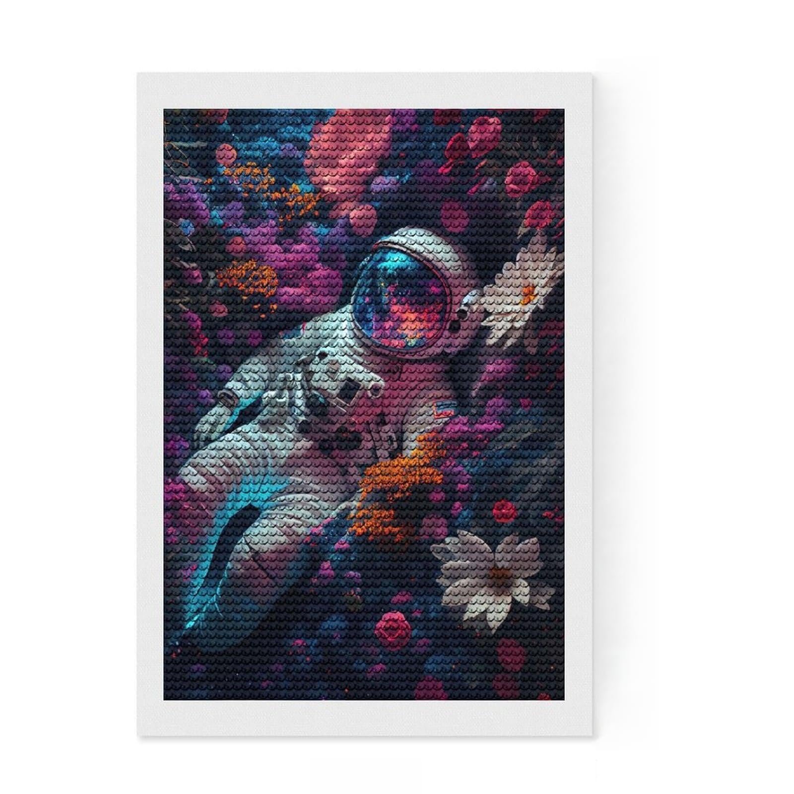 Junmoney Astronaut Flower Planet Diamond Art Canvas 8"x12", for Teens, Nice Detail and Sparkle, Farmhouse Decor, Festive Craft Gift, Easy to Enjoy