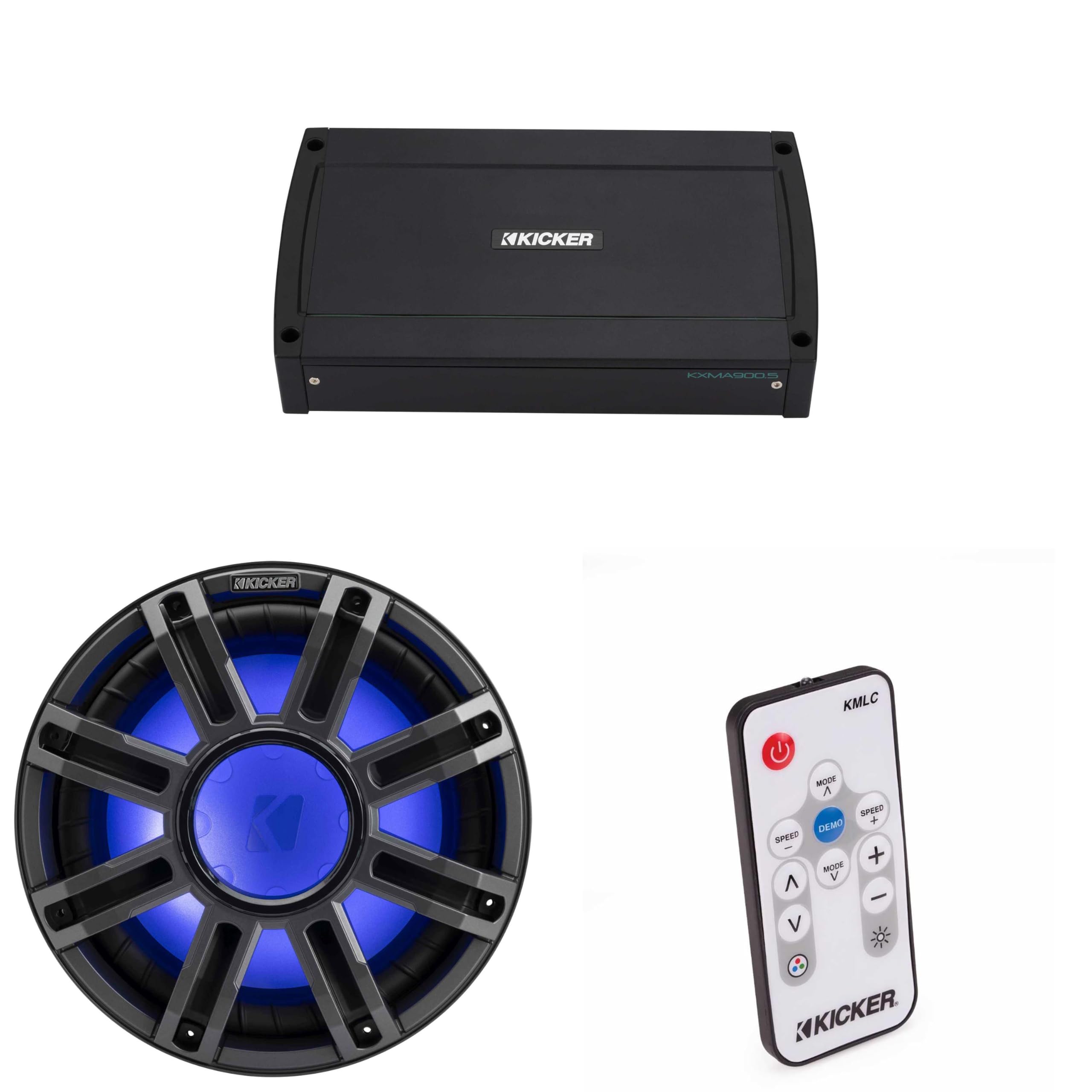 Kicker 51MWF124 - MWF 12-Inch Premium Marine Subwoofer (Free-air) 4-ohm & 48KXMA9005 Marine Amp Bundle (Includes LED Remote)