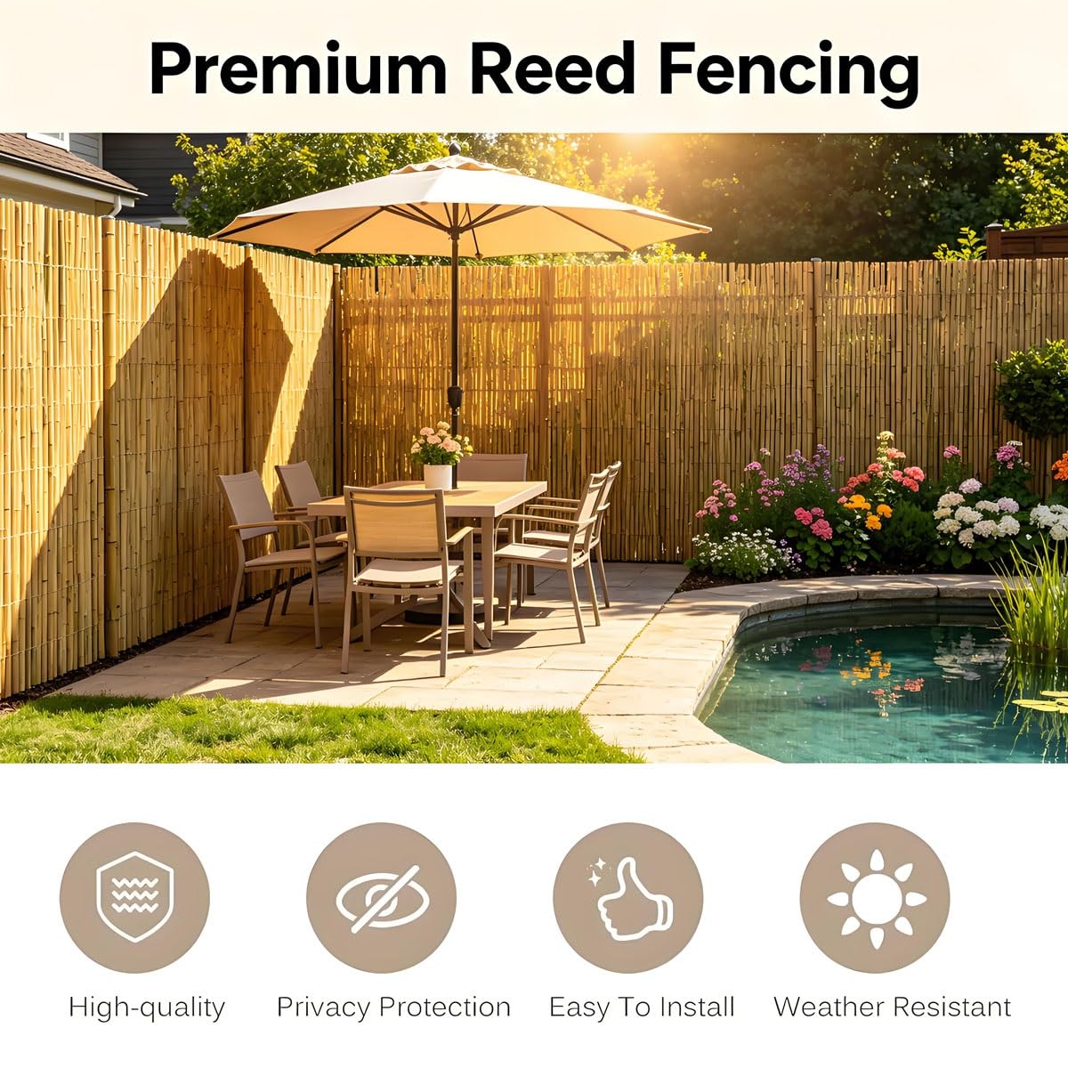 Stuoia Ombreggiante in Canniccio di Bambù Pelato - Frangivista Naturale per Recinzione Giardino, Arella Copertura Tettoia Gazebo, Ringhiera Balcone, Arelle Decorativo in Canna(Marrone,H1.5 x L2.5m)