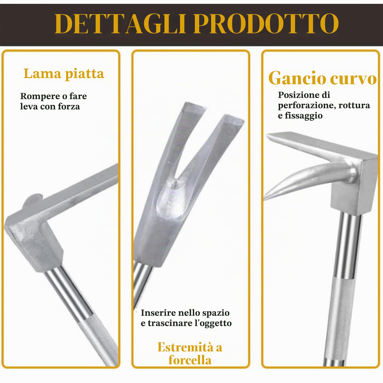 Strumento Halligan, Artiglio per Unghie Pesante in Acciaio Forgiato con Testa Ascia 3 in 1 E Forchetta A Punta - Piede di Porco Multifunzionale per Soccorso E Lavori di Demolizione 610mm