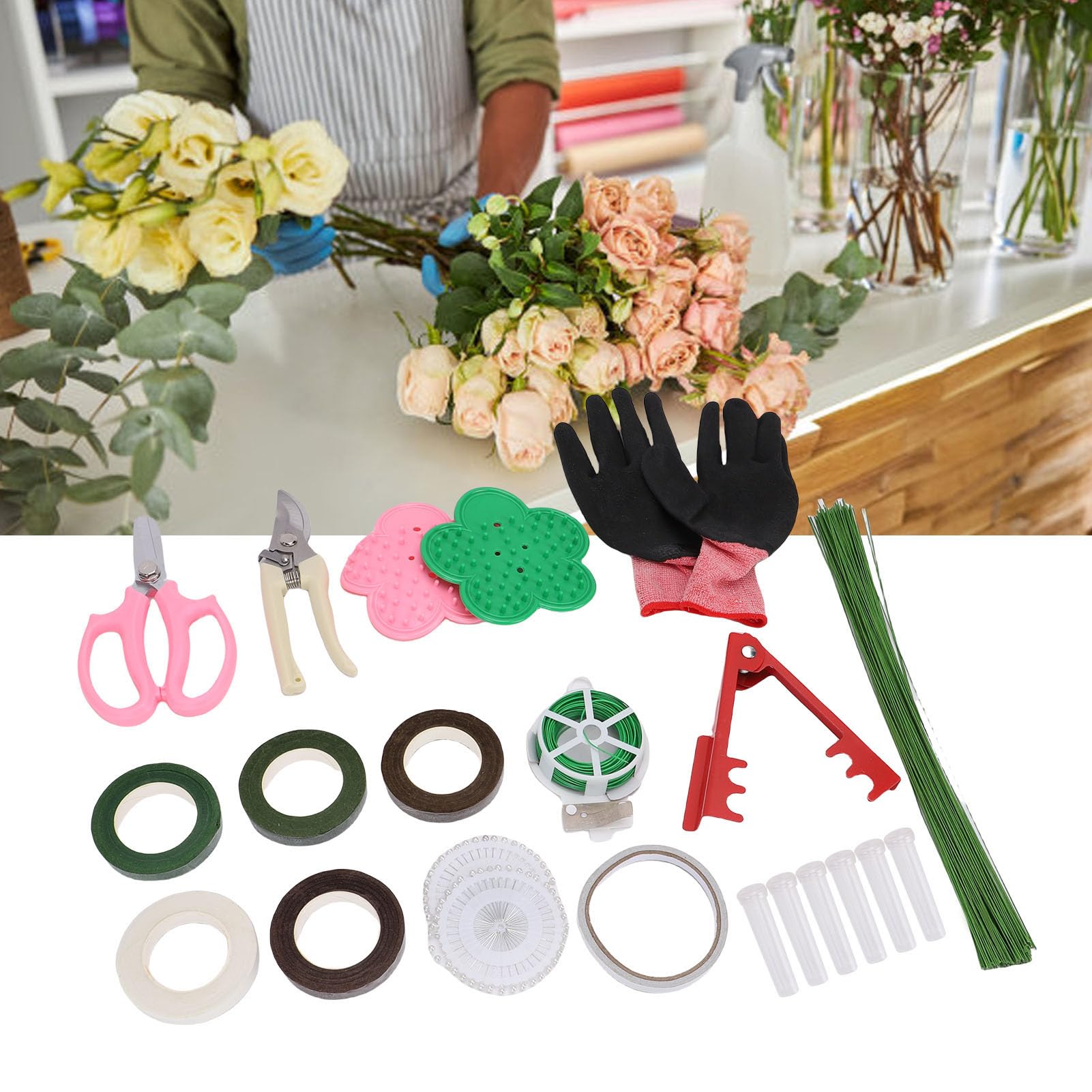 Kit Completo de Herramientas Florales, Tijeras Podadoras Peladoras de Espinas de Rosas para Principiantes y Profesionales, PVC, Acero Inoxidable, 28,5 Oz