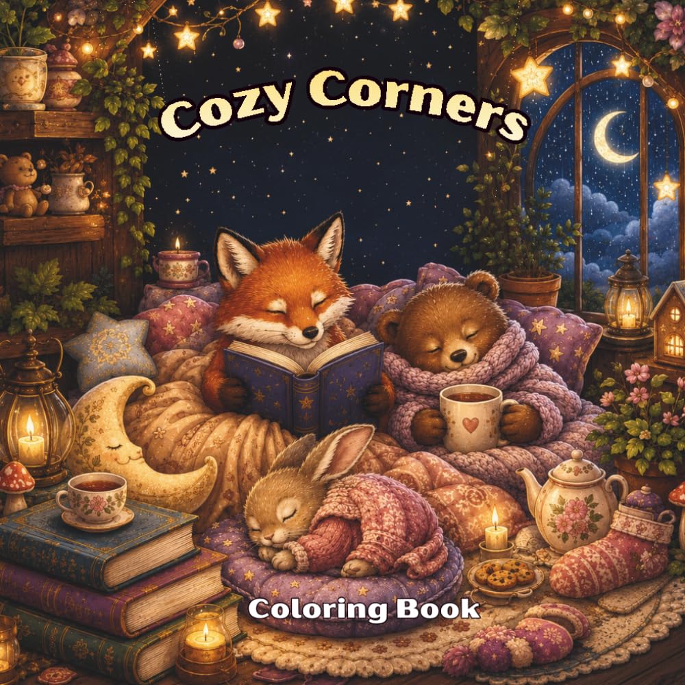 Cozy Corners: A Whimsical Cottagecore Coloring Book with Magical Reading Nooks, Cute Woodland Animals, and Relaxing Dreamy Scenes