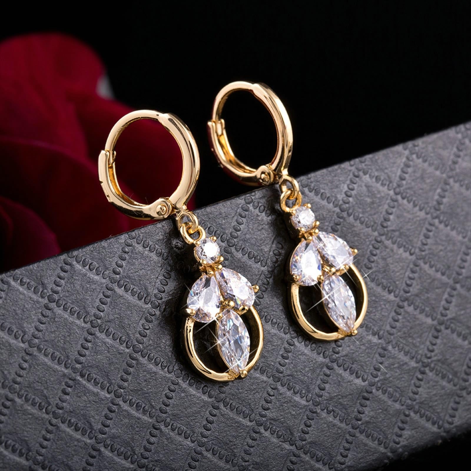 Orecchini Oro 585 Donna Moissanite Bianco Elegante Orecchini Pendenti Gioielli