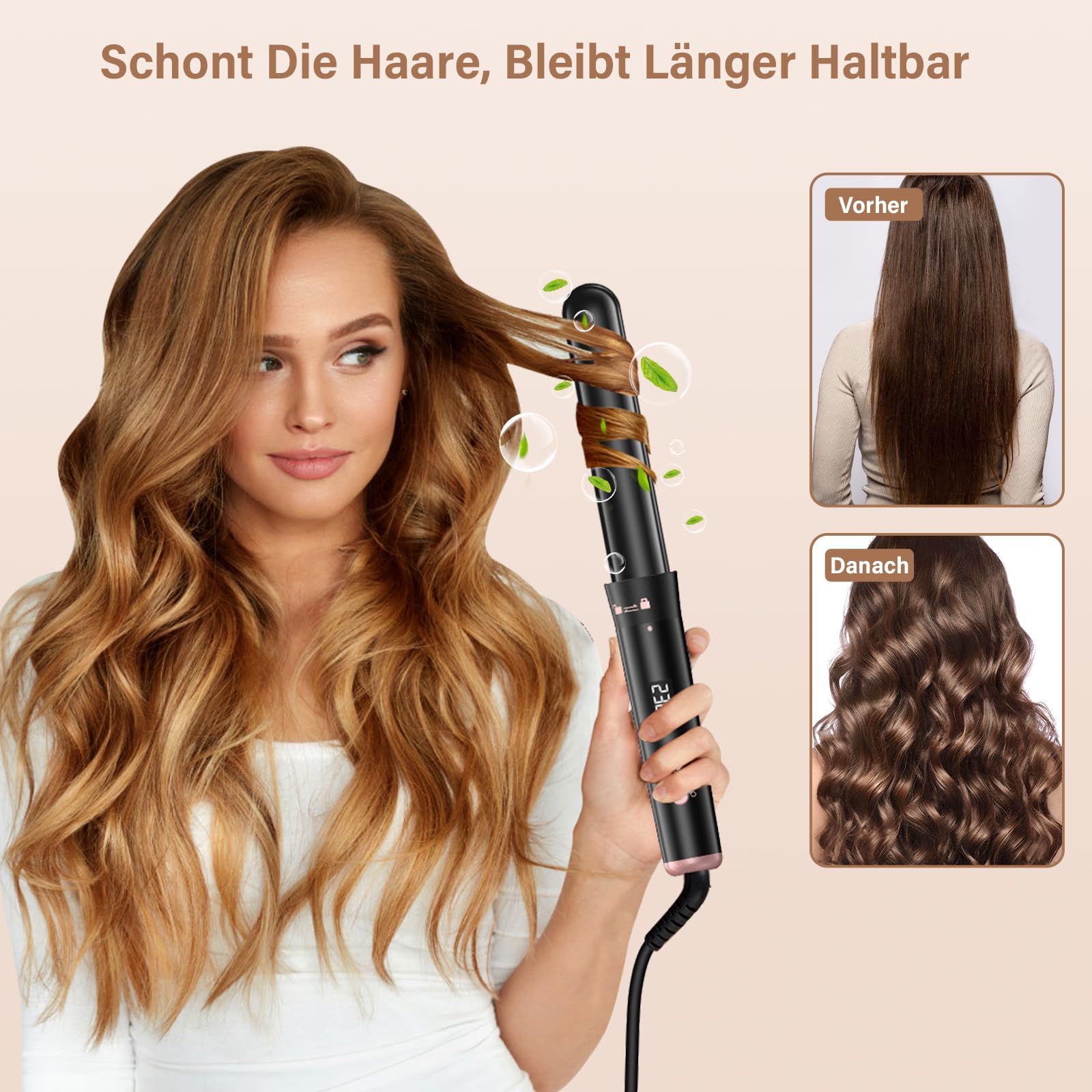 5 in 1 Lockenstab Set, 9-32mm Keramik Lockenstab mit Verschiedenen Aufsätzen für Kleine und Große Locken, Schnellaufheizung, Einstellbare Temperatur, Lockenstäbe Set mit Handschuh Haarspangen