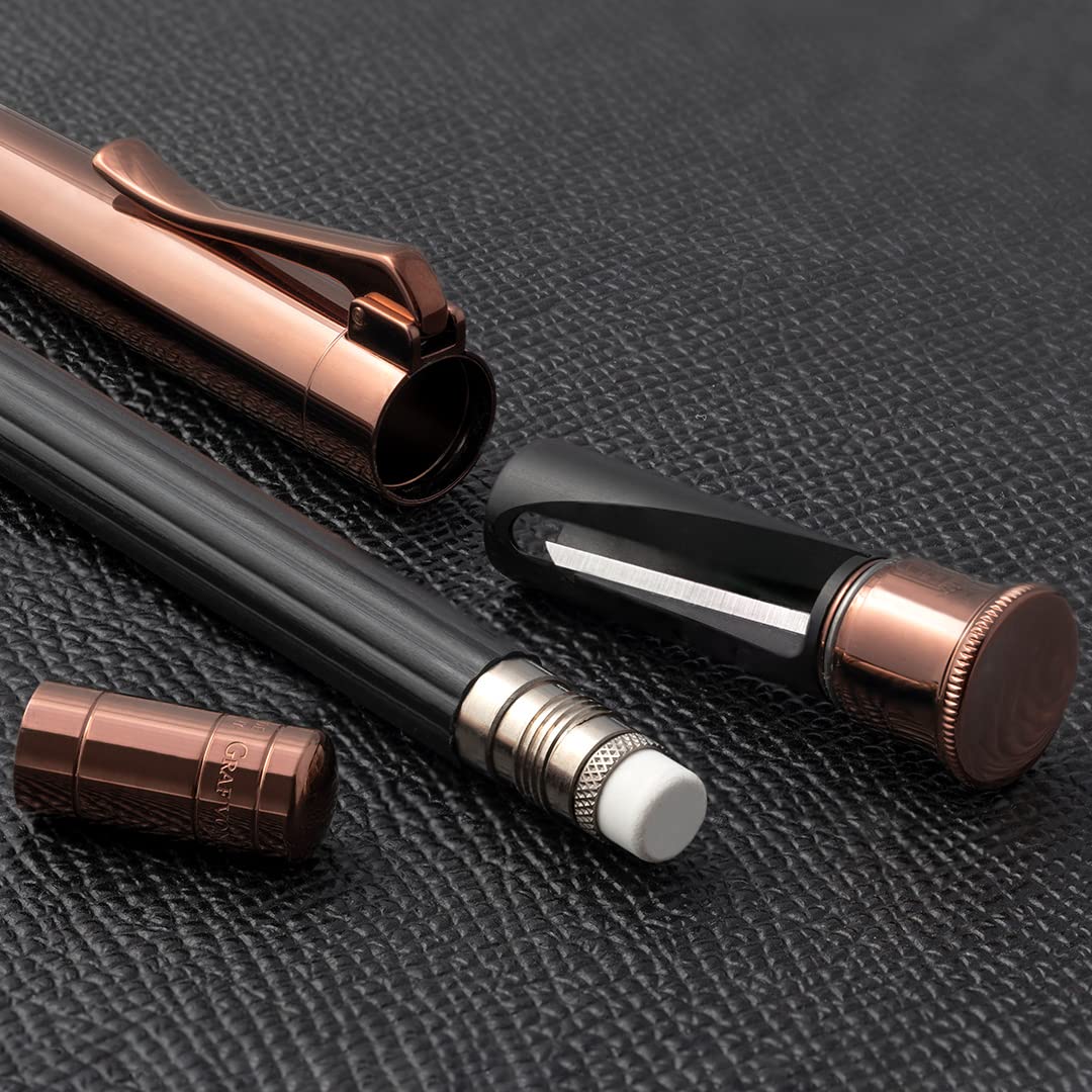 Graf von Faber-Castell 118536 - Matita perfetta marrone, durezza B, con temperino incorporato, gomma e cappuccio per l'allungamento