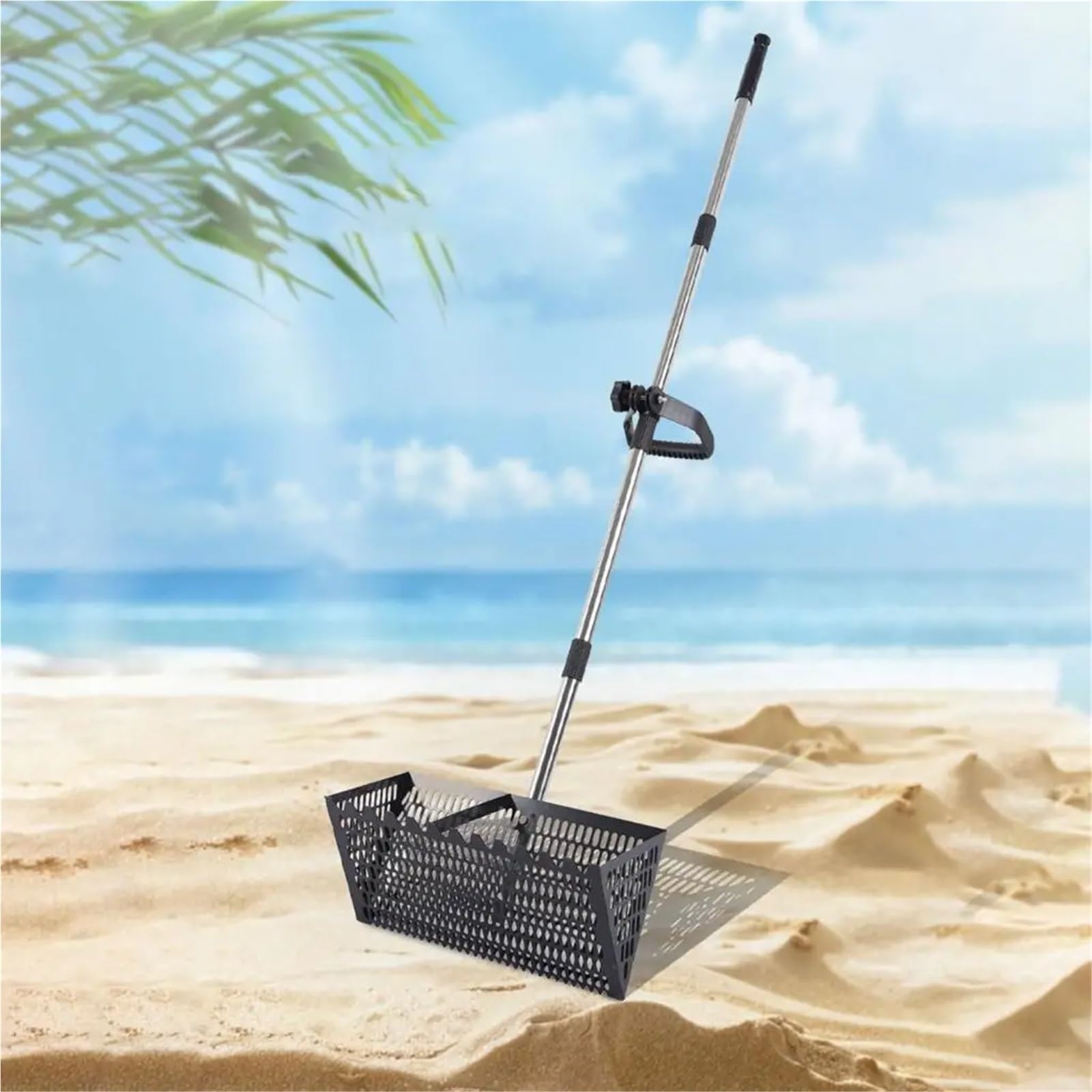 Rastrillo per pulci di sabbia Rastrello for sabbia portatile, pala da spiaggia, raccoglitore di cibo for mare, setaccio ergonomico con denti affilati(Silver)