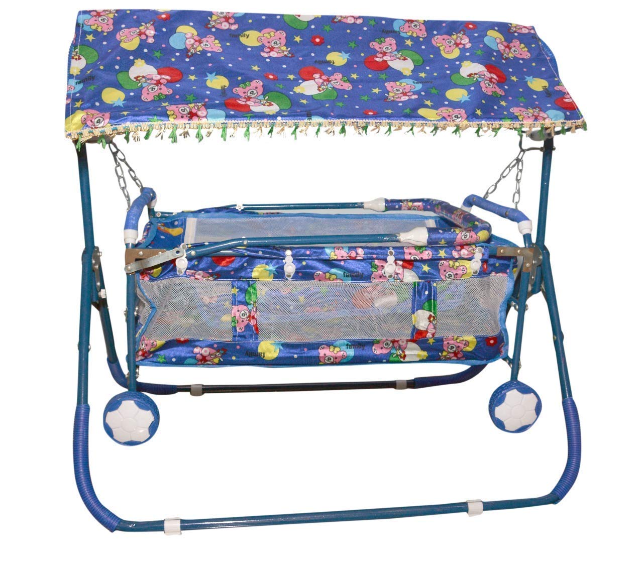AVANI METROBUZZ Beautiful Printed Lightweight Baby Cradle Cot Cum Stroller Jhula (Color - Blue)-picture-20