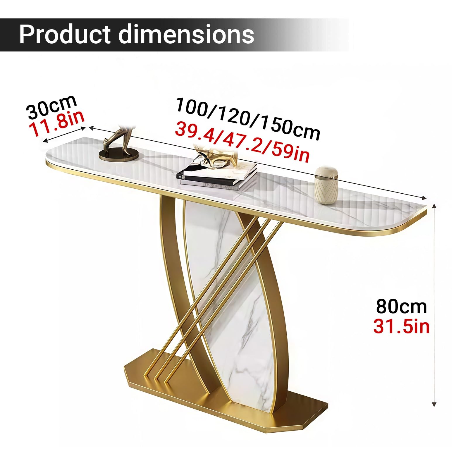 Mesas Consola de losa de Piedra para recibidor, Mesa Consola Moderna con Base, Mesa de Entrada, para Sala de Estar, recibidor, decoración del hogar en el Pasillo (+Marrón, 100 cm/39,3")