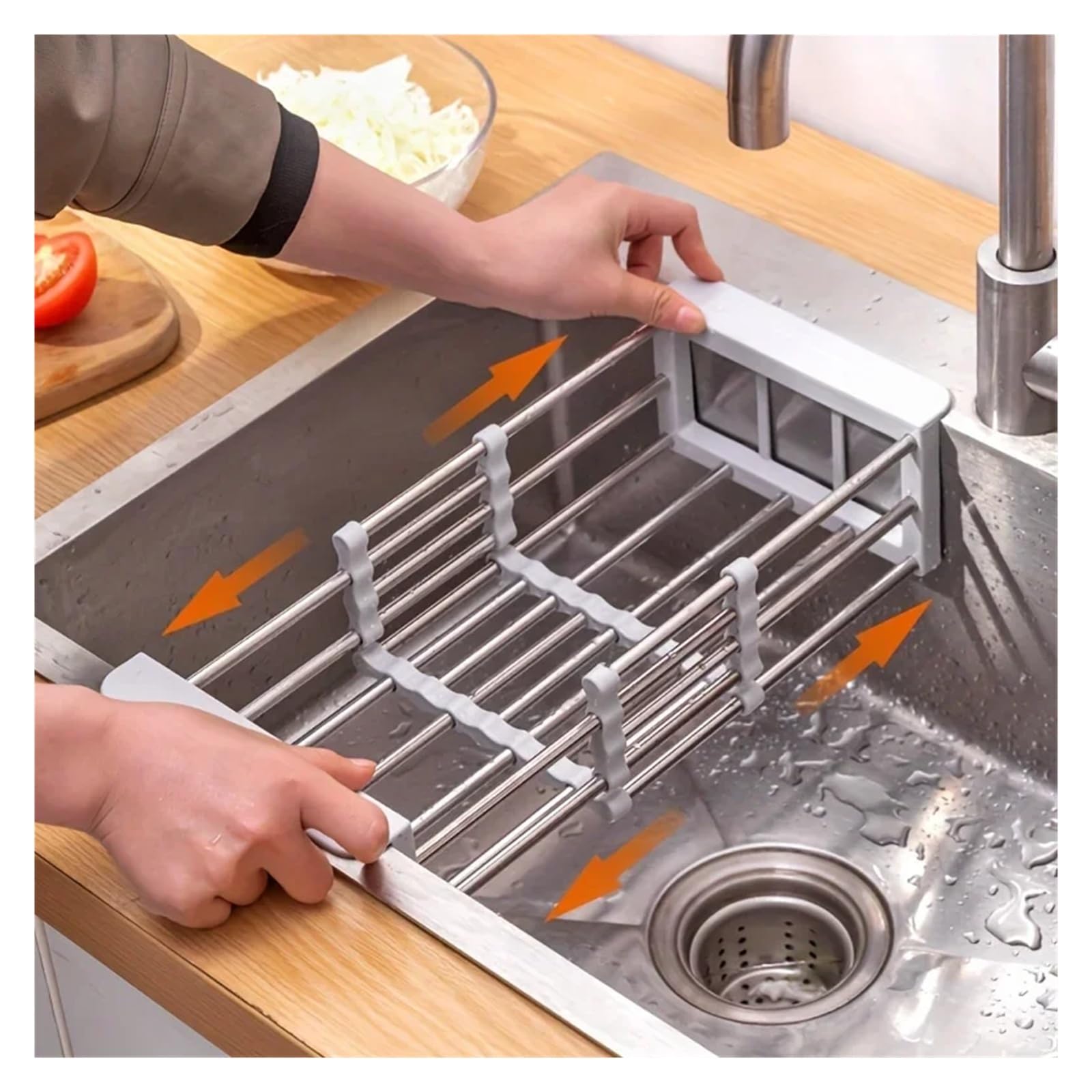 Erweiterbares Abtropfgestell aus Edelstahl für Spüle, multifunktionales Küchensieb zum Trocknen von Geschirr und Waschen von Vetables, platzsparend, für Zuhause, Küche
